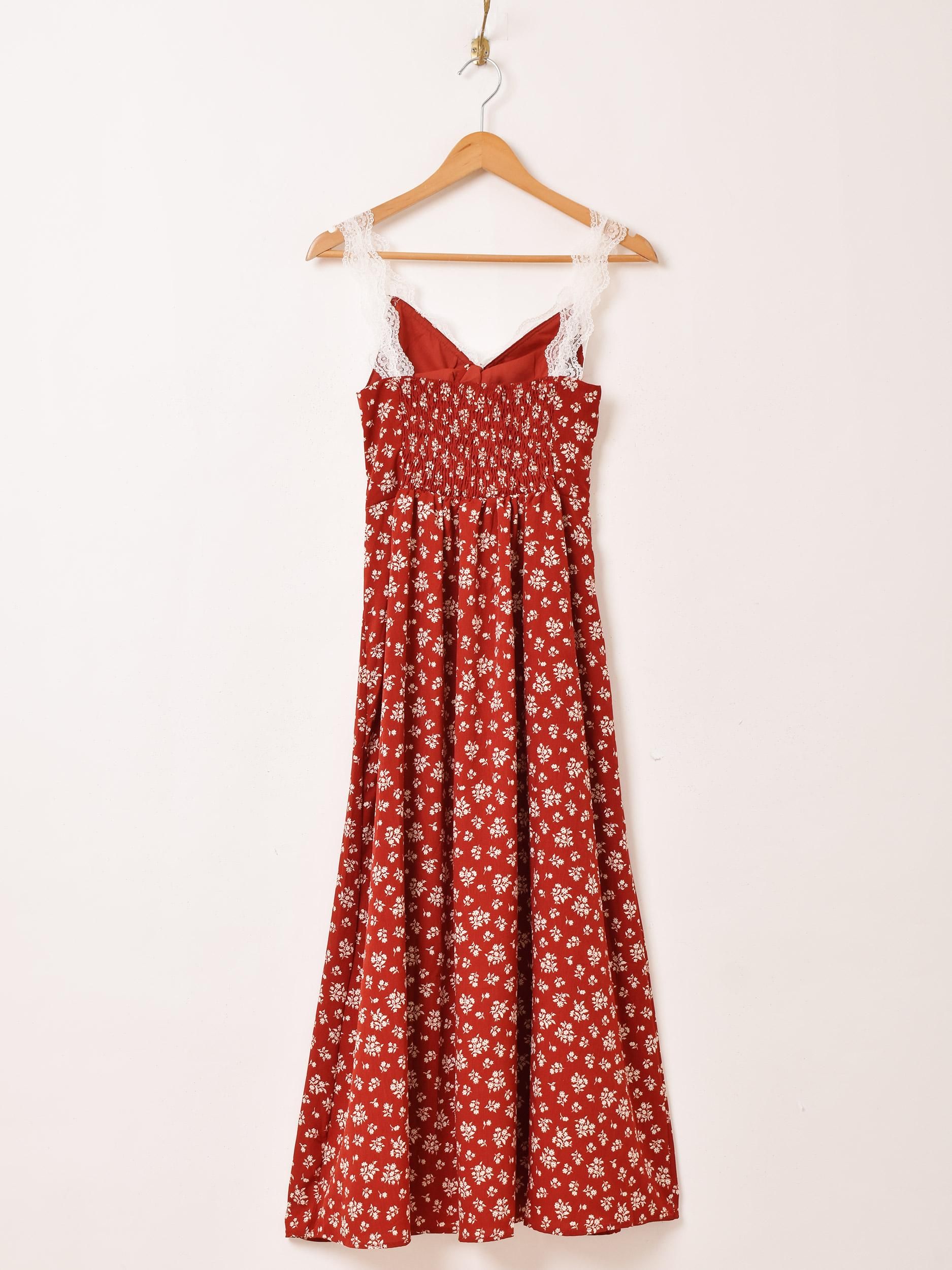 2色展開】「Meridian」花柄 レース キャミソールワンピース レッド