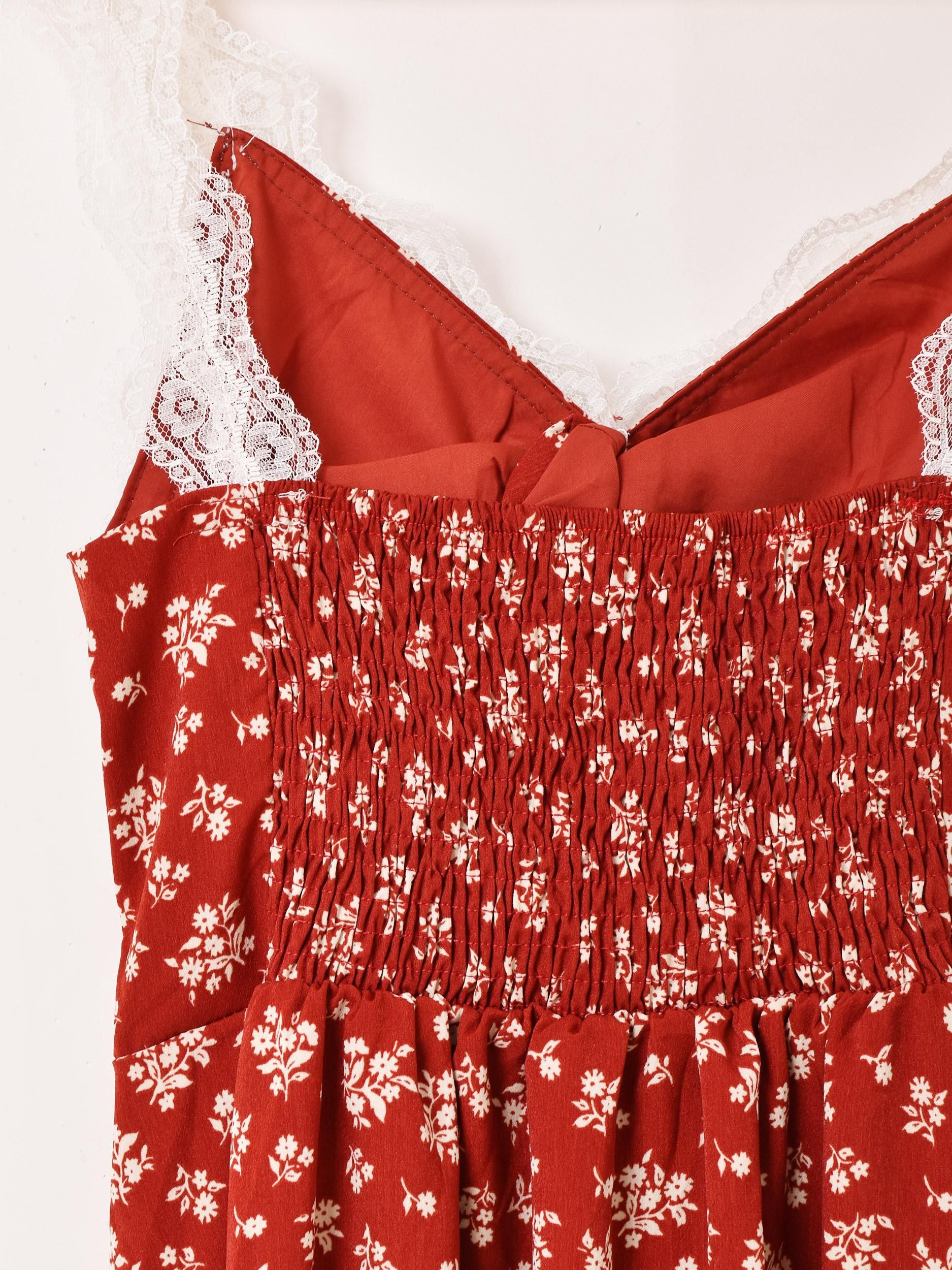 2色展開】「Meridian」花柄 レース キャミソールワンピース レッド