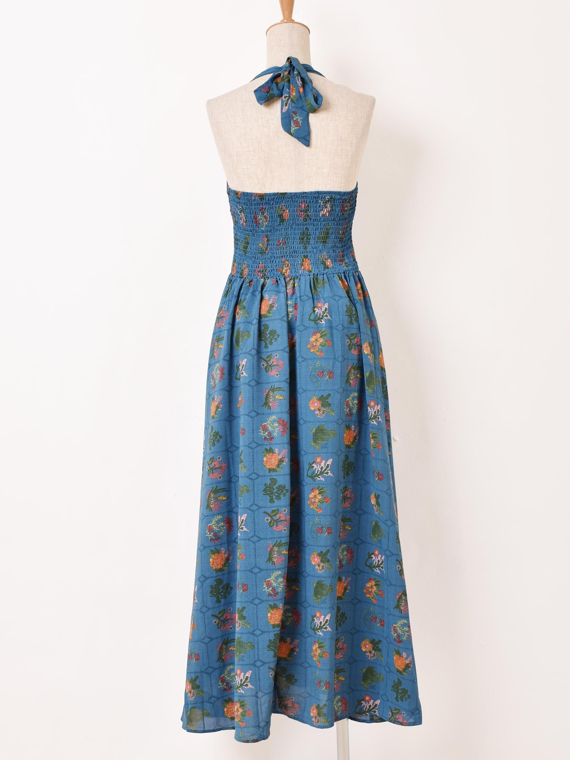 Meridian」花柄 ホルターネックワンピース - 古着屋グレープフルーツ