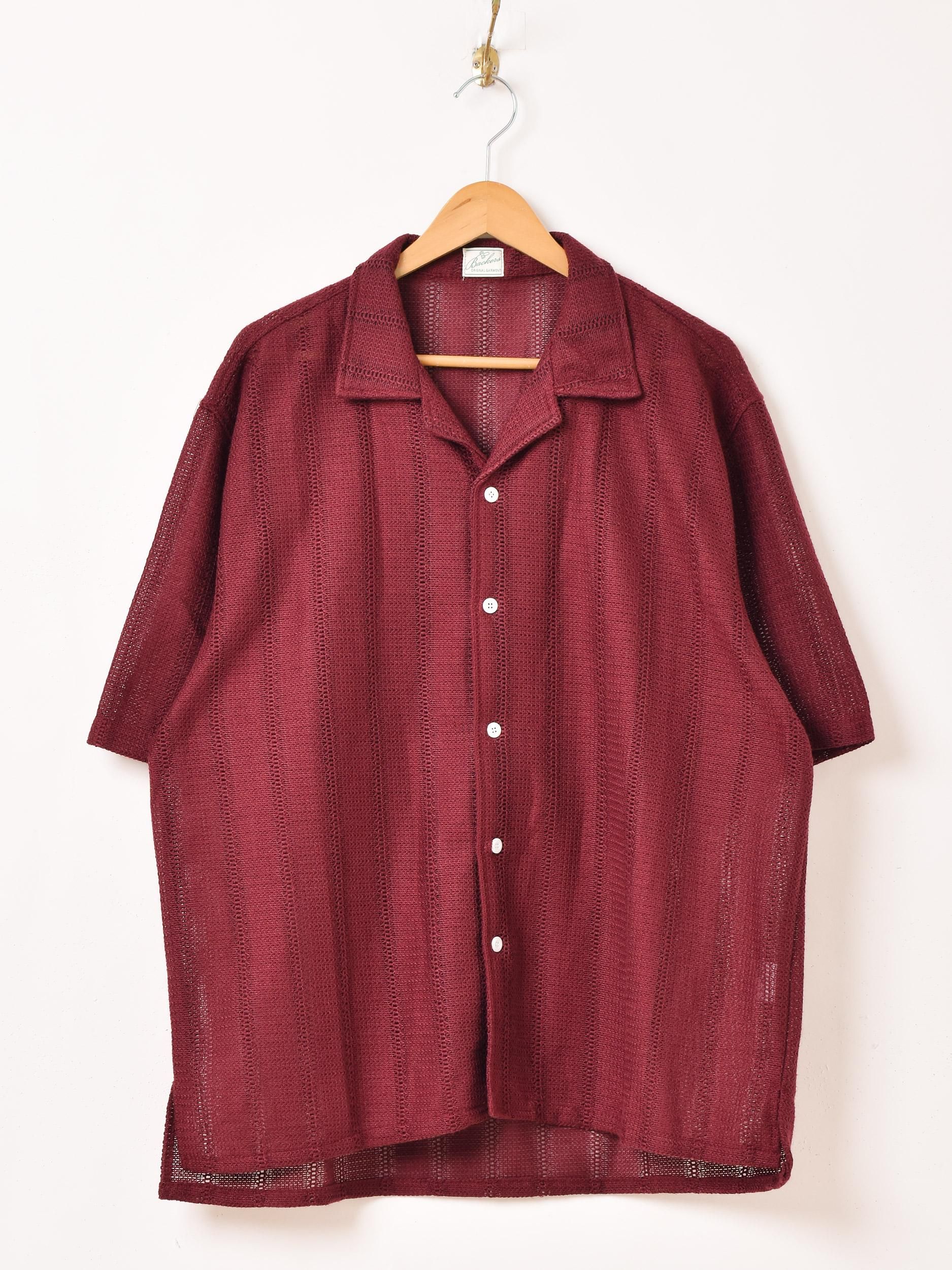 4色展開】「Backers」半袖 メッシュ オープンカラーシャツ ワイン