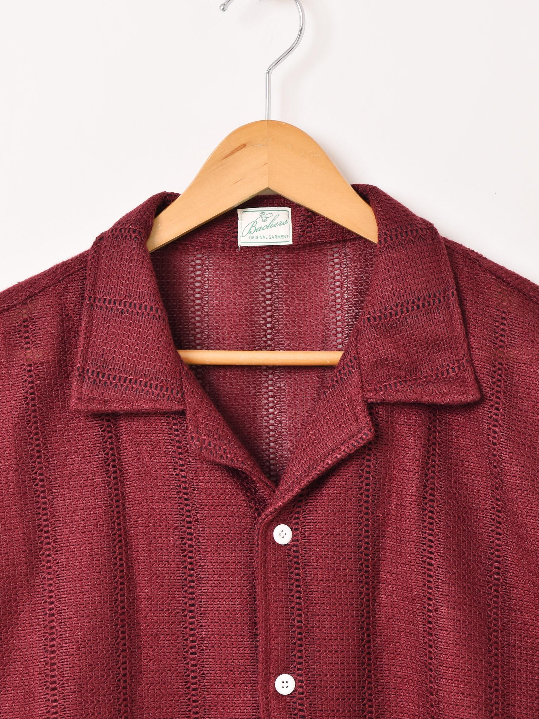 4色展開】「Backers」半袖 メッシュ オープンカラーシャツ ワイン