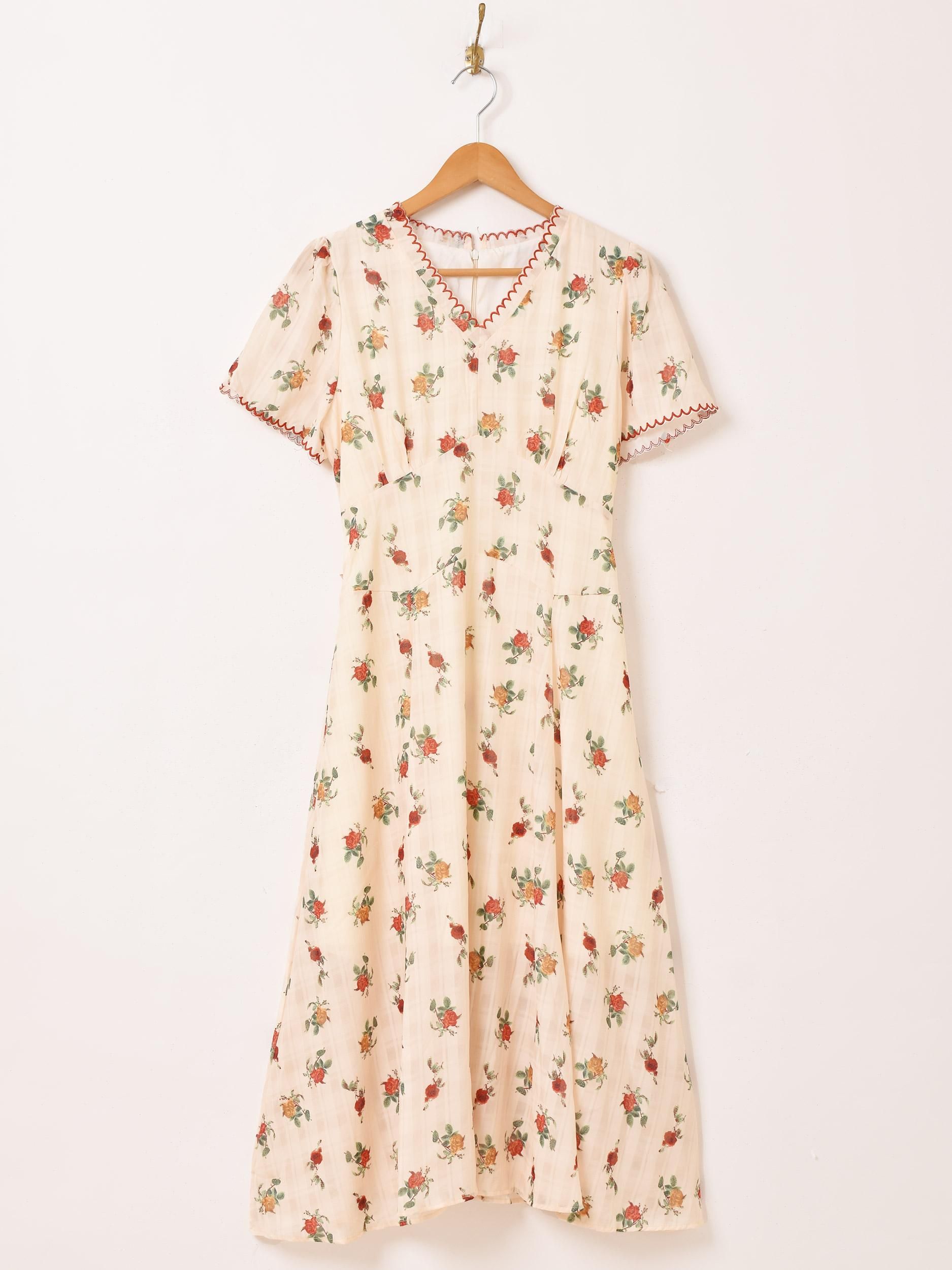 POTTERY 半袖ワンピース 2色展開】「Meridian」花柄 パイピング刺繍 半袖ワンピース