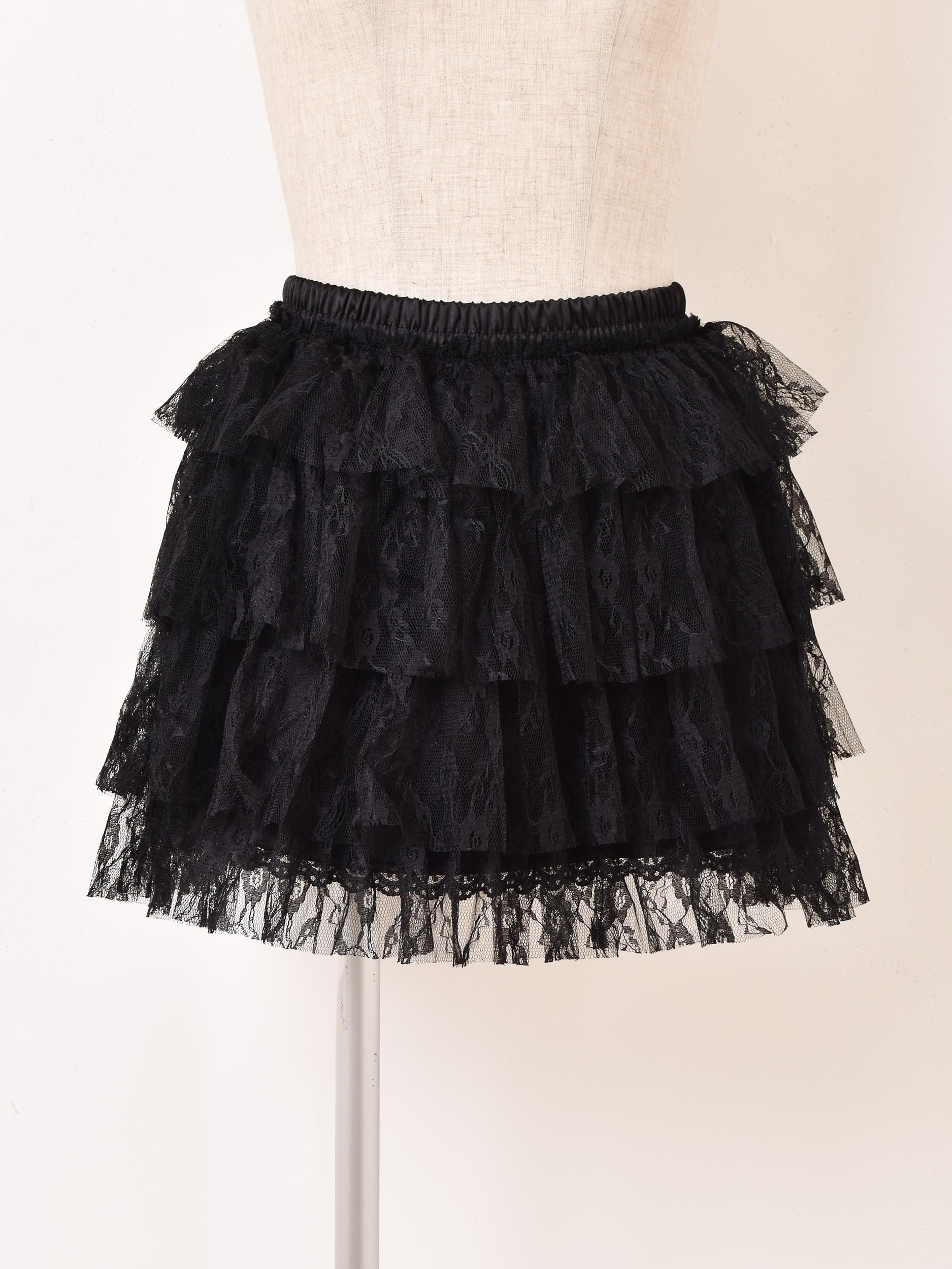 2色展開】「Meridian」レース フリル ミニスカート ブラック - 古着屋