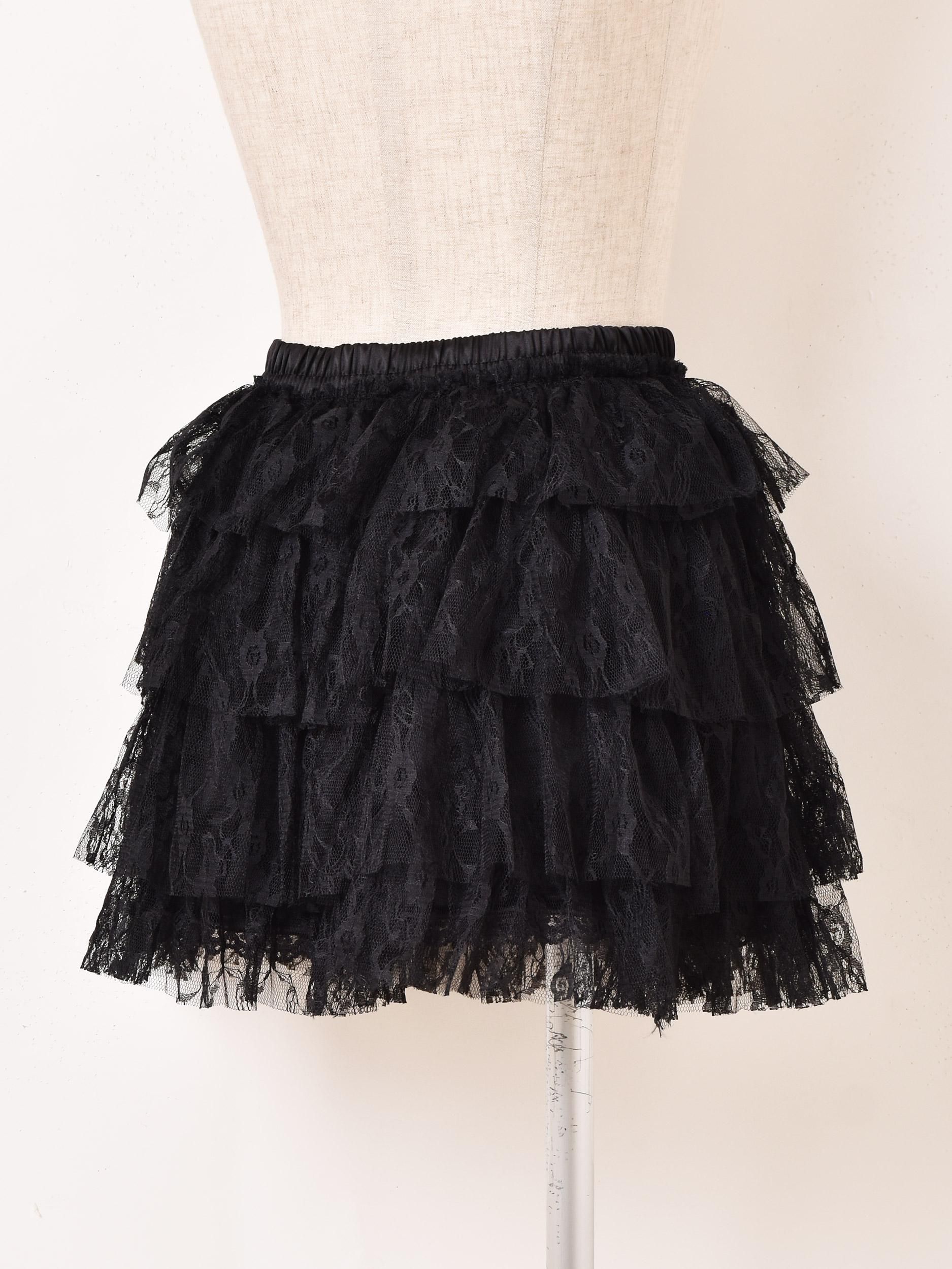 2色展開】「Meridian」レース フリル ミニスカート ブラック - 古着屋