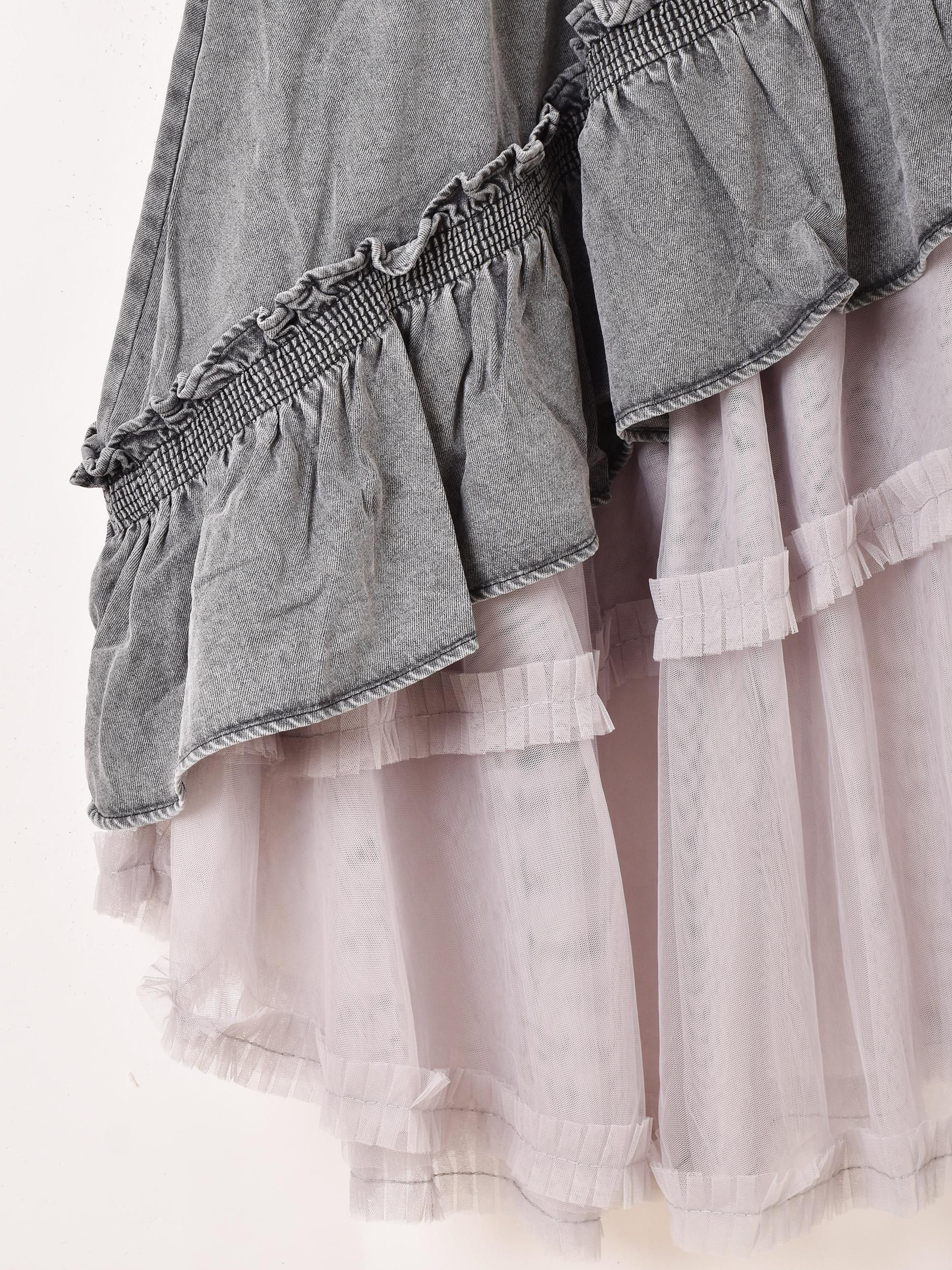 2色展開】「Meridian」デニム×チュール アシンメトリー スカート