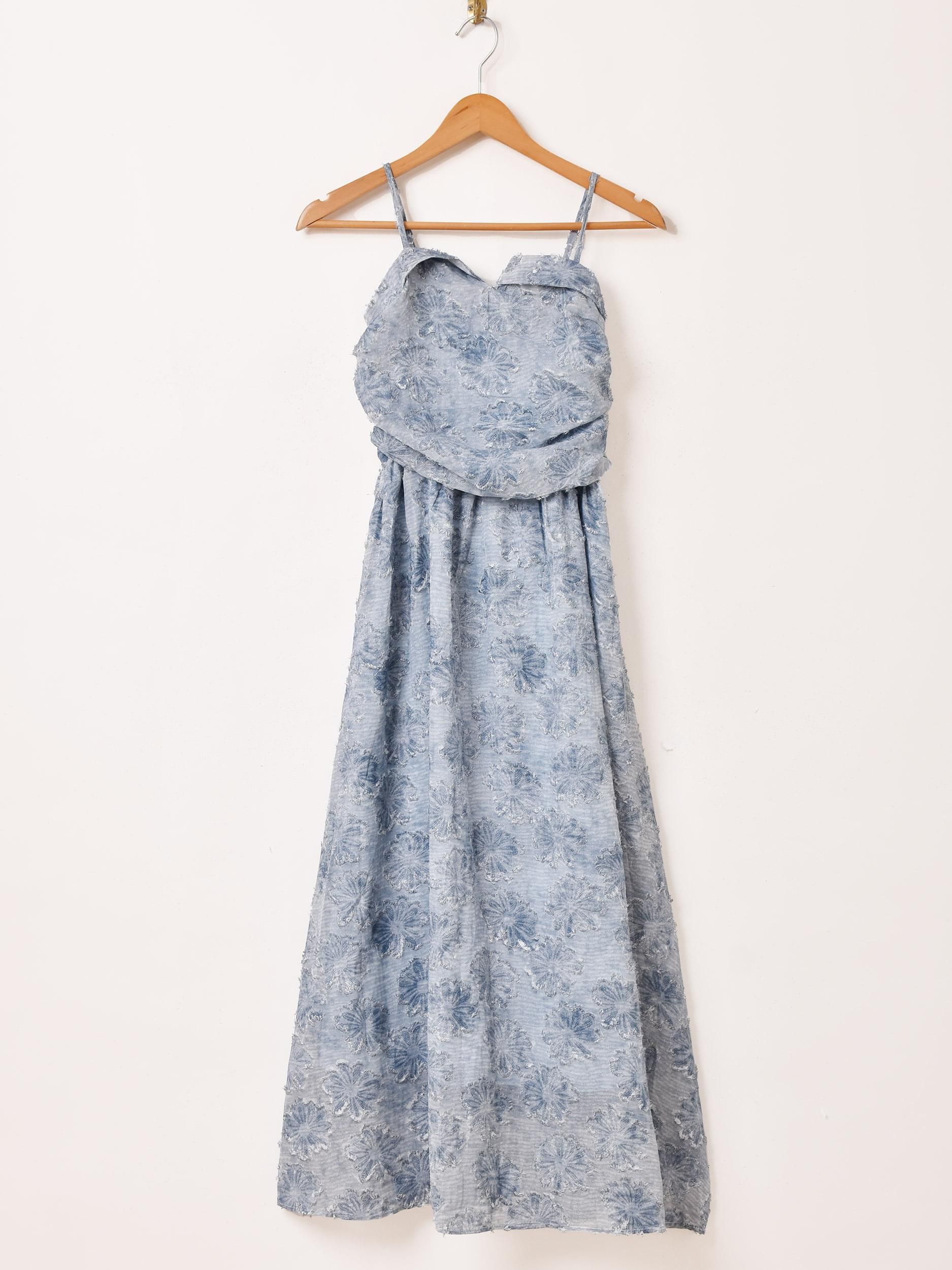 2色展開】「Meridian」花柄 ジャガード キャミソールワンピース ブルー