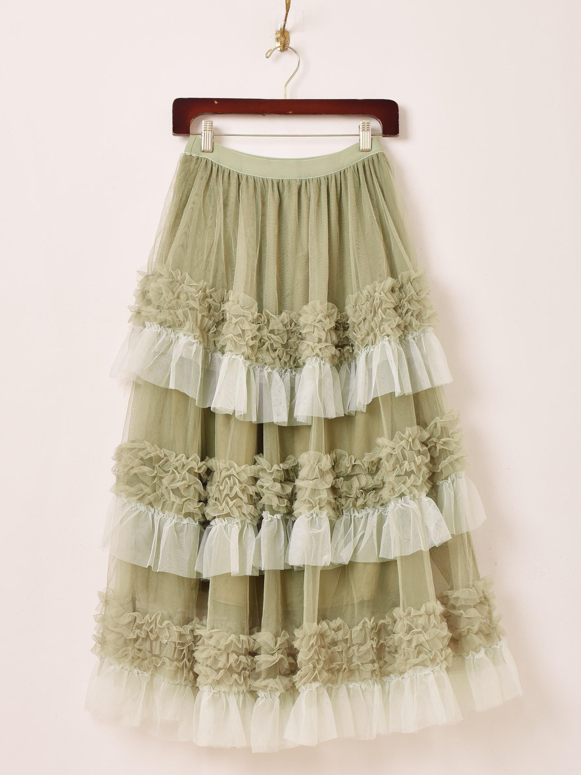 3色展開】「Meridian」フリル チュールスカート グリーン - 古着屋