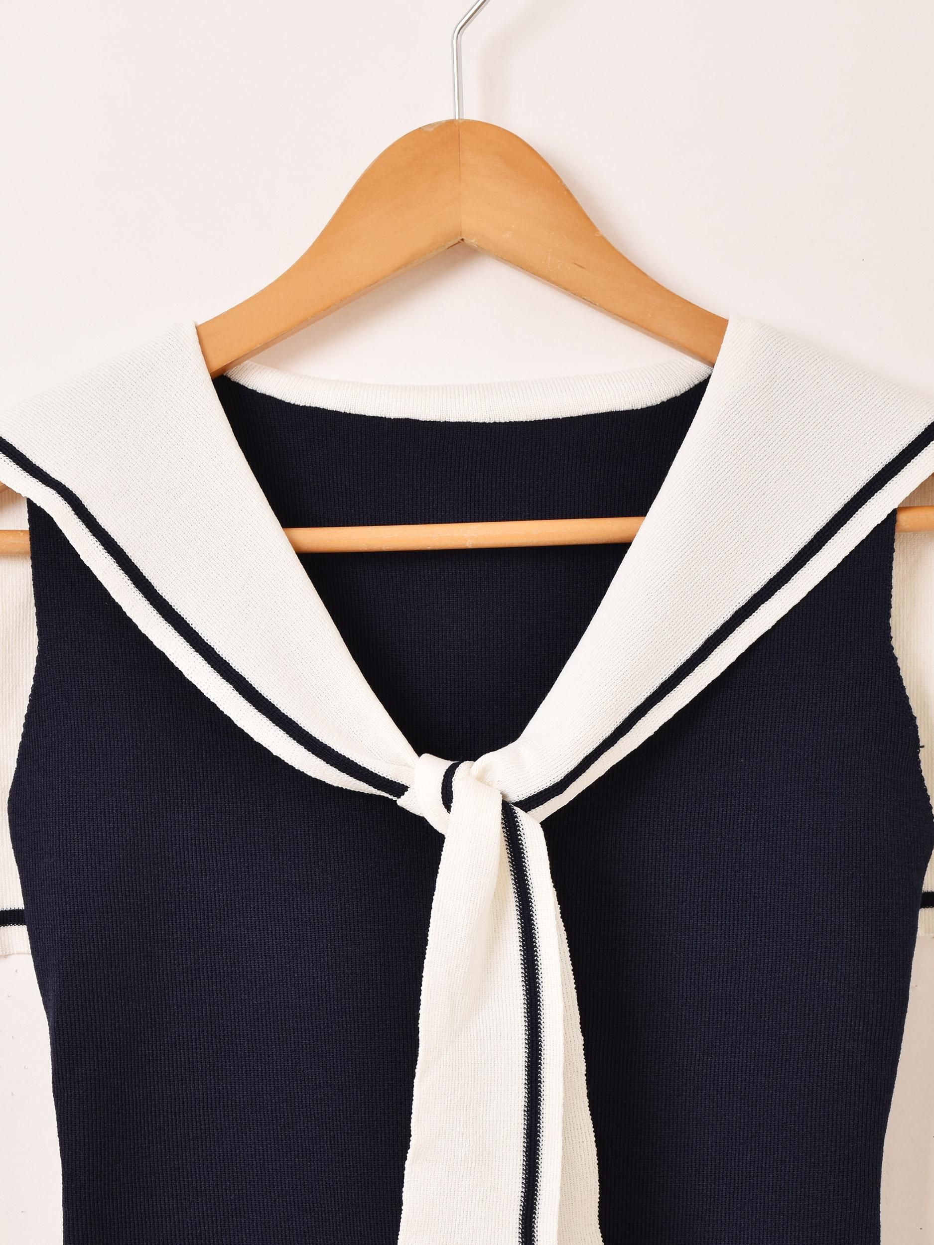 2色展開】「Meridian」セーラーカラー ノースリーブトップス ネイビー