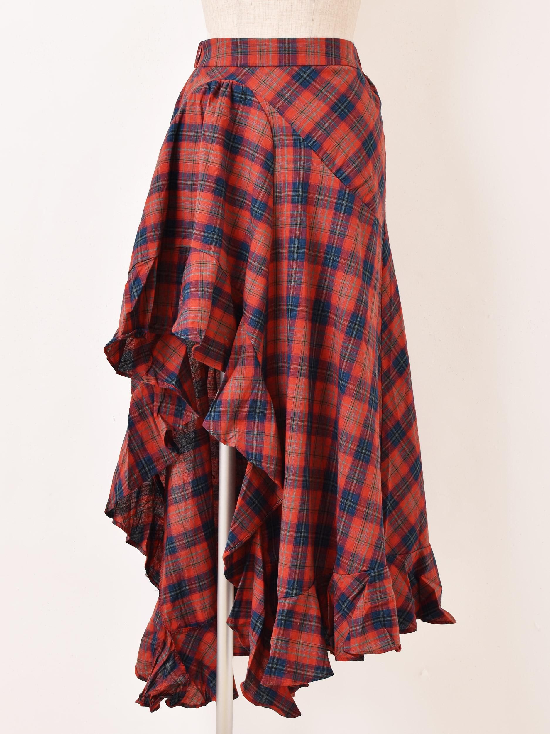 2色展開】「Meridian」チェック柄 フリル アシンメトリー スカート