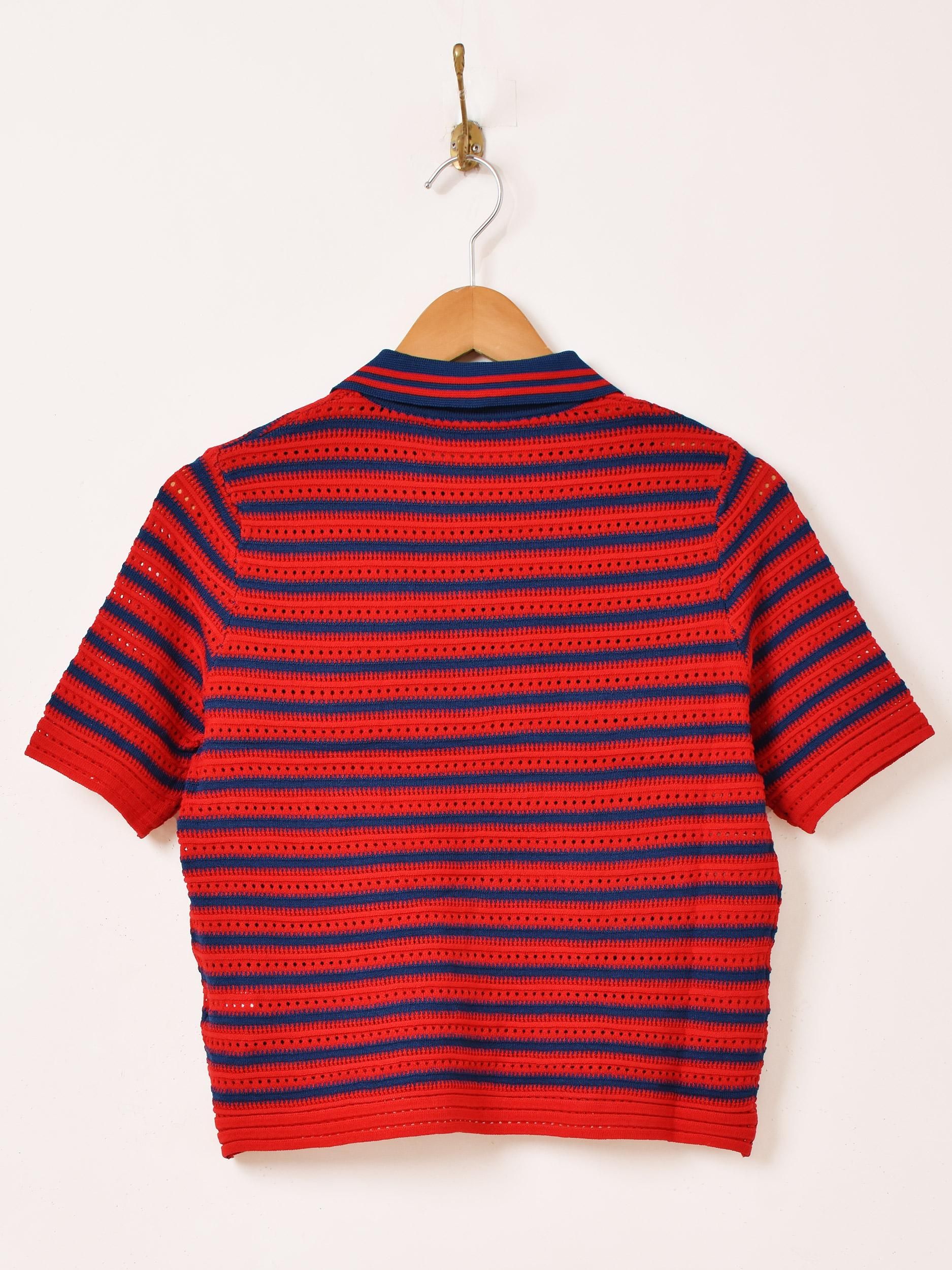 2色展開】「Meridian」ボーダー 柄 半袖 ポロセーター レッド - 古着屋