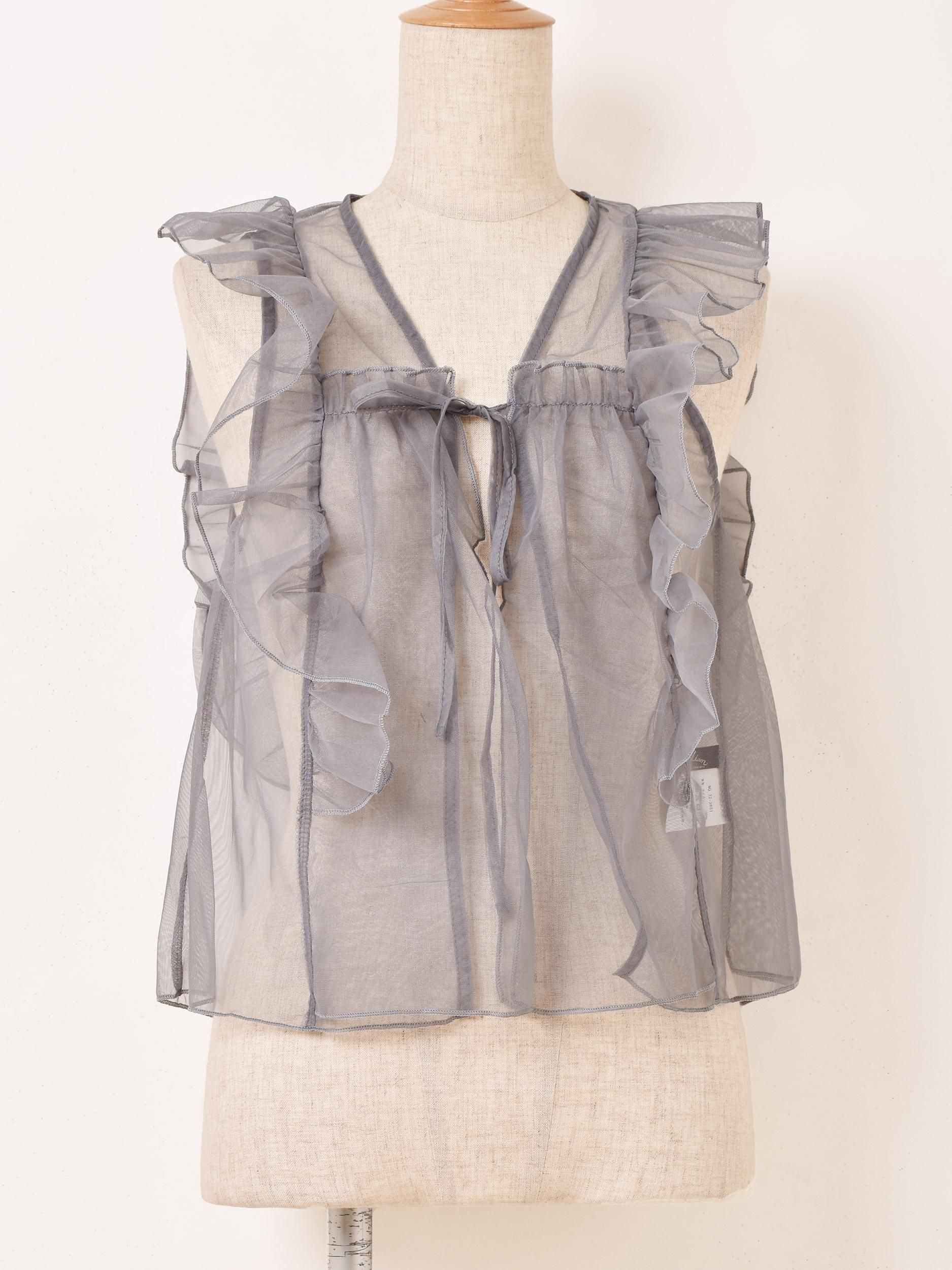 3色展開】「Meridian」チュール フリル ベスト グレー - 古着屋