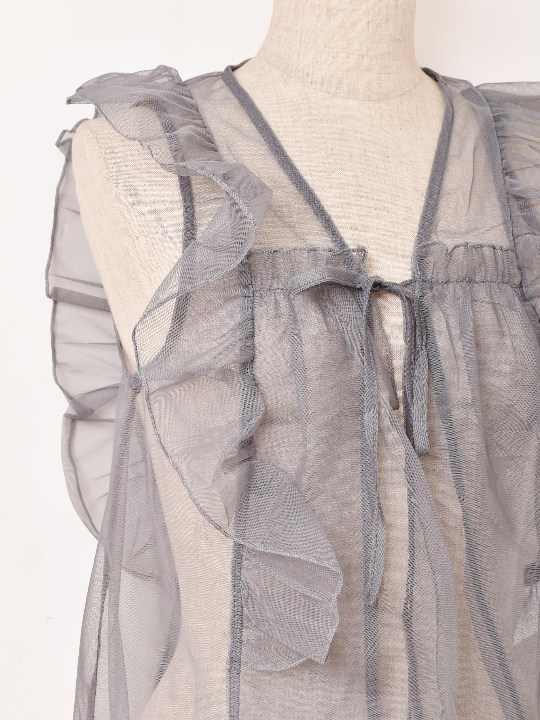 3色展開】「Meridian」チュール フリル ベスト グレー - 古着屋