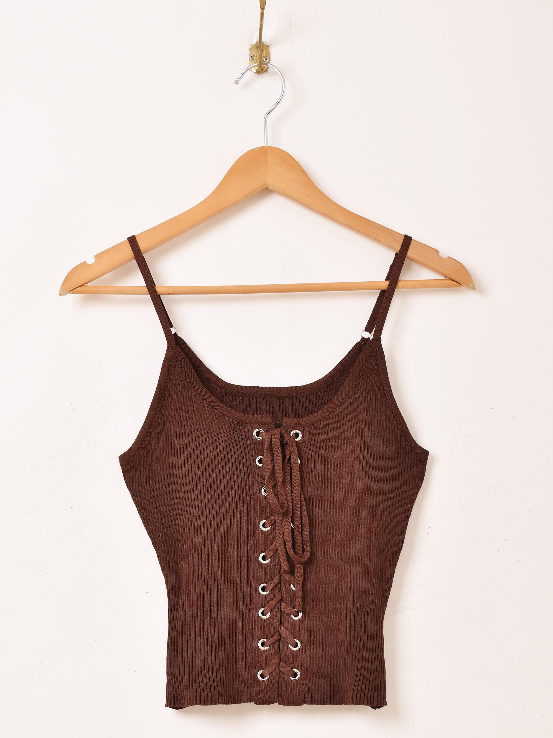 3色展開】「Meridian」レースアップ リブキャミソール ブラウン - 古着