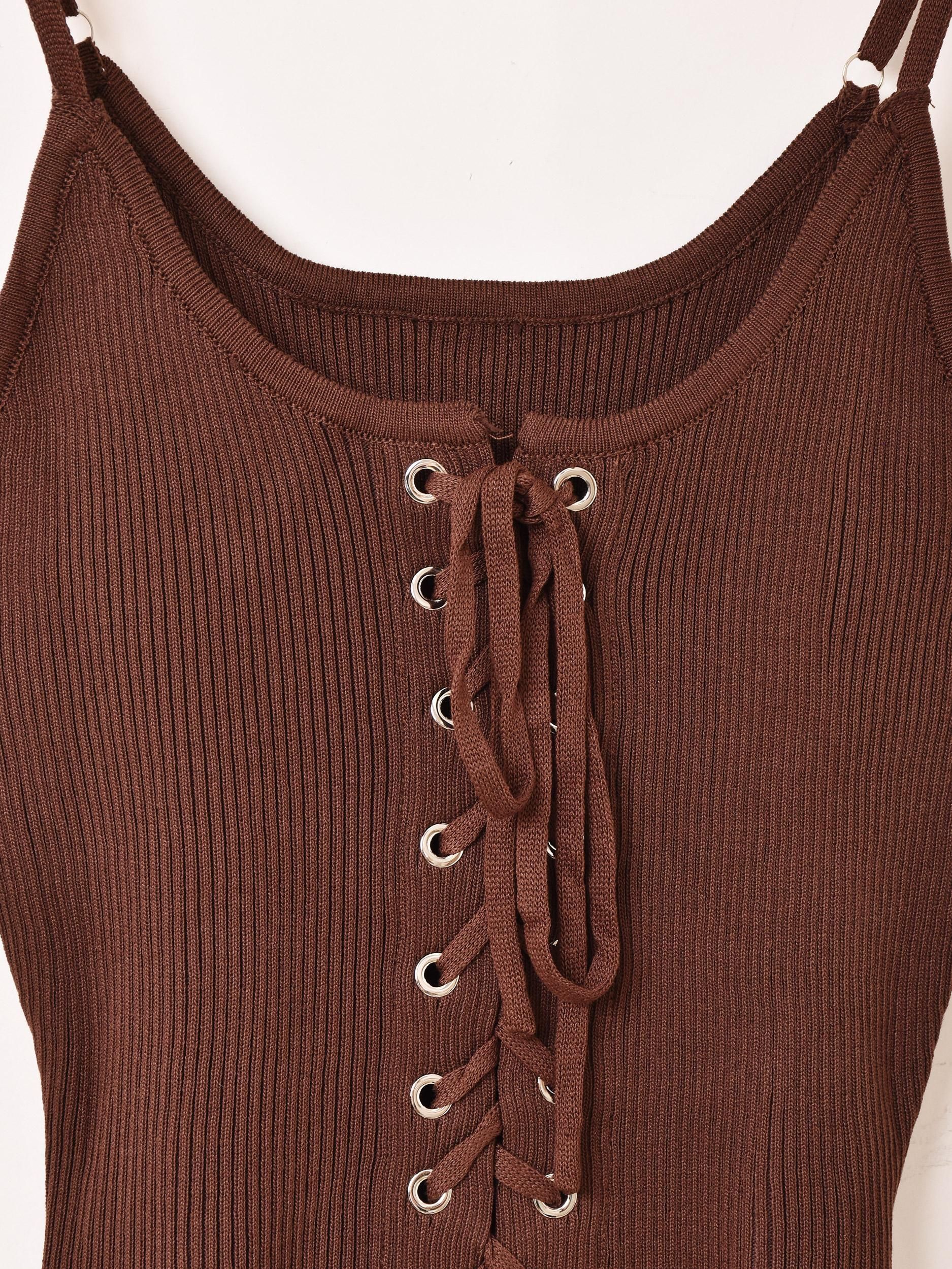 3色展開】「Meridian」レースアップ リブキャミソール ブラウン - 古着