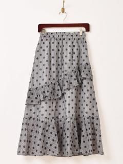 【vintage】ドット×花柄フリルブラックスカート ロング 古着 スカート - 古着屋グレープフルーツ ムーン(Grapefruitmoon