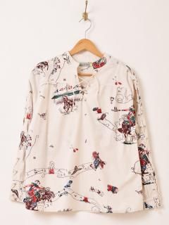 古着　ヴィンテージ　シャツ　柄シャツ　総柄シャツ　薄手シャツ　シースルー 古着 60-70s VARSITY 小紋柄 総柄 開襟 コットン パジャマ