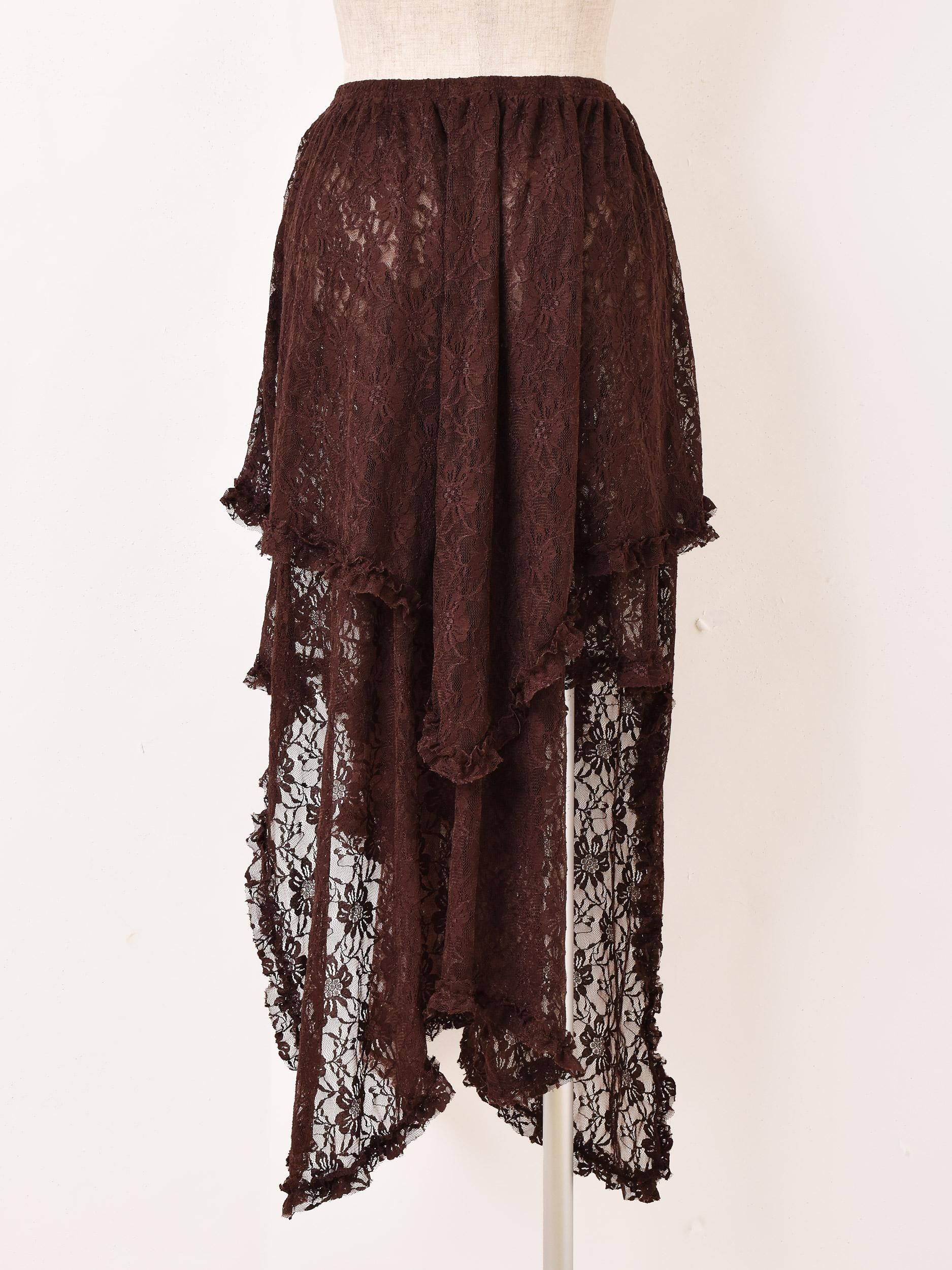 3色展開】「Meridian」花柄 アシンメトリー レーススカート ブラウン