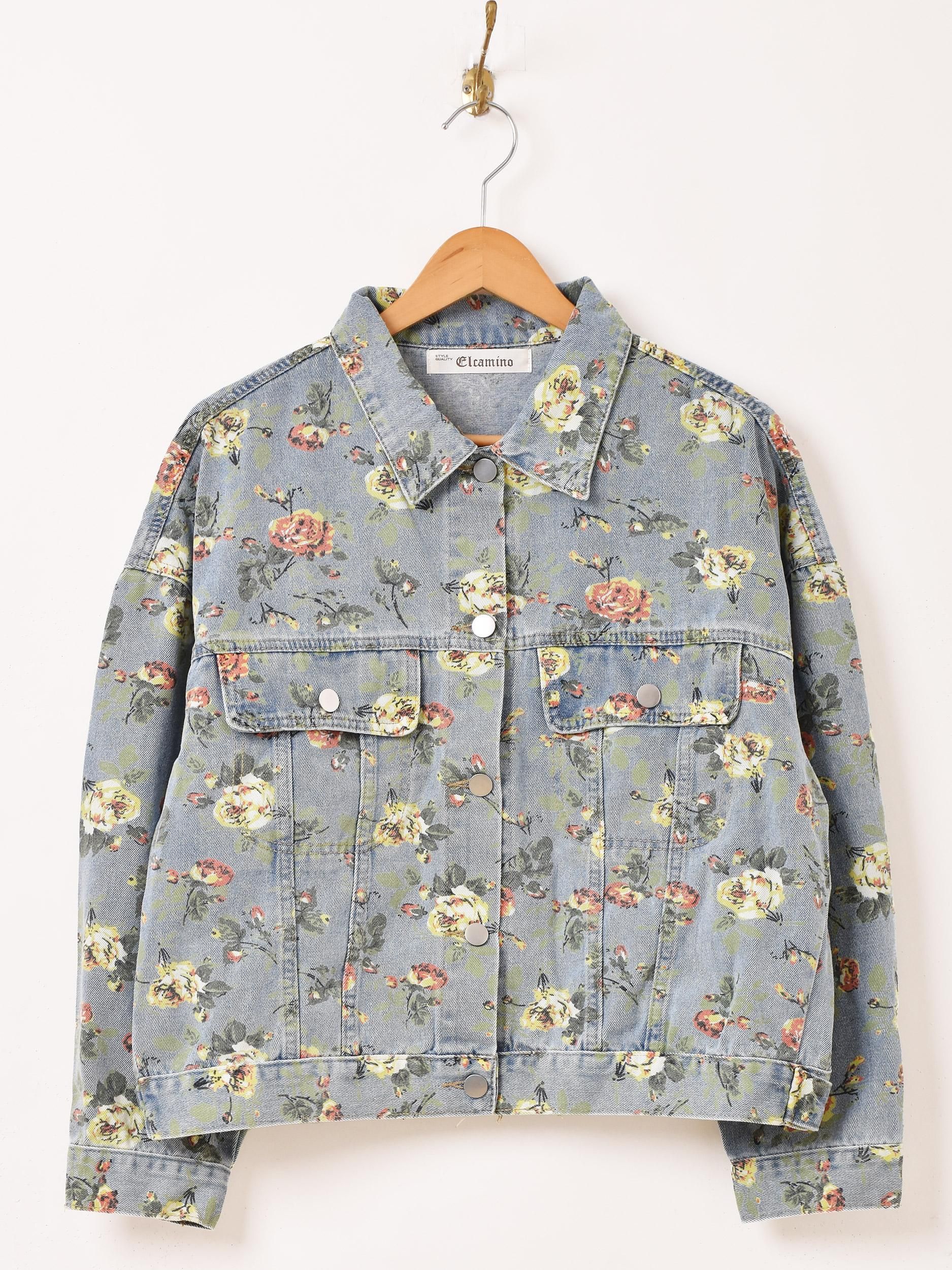 Elcamino」花柄 2カラー デニムジャケット - 古着屋グレープフルーツ