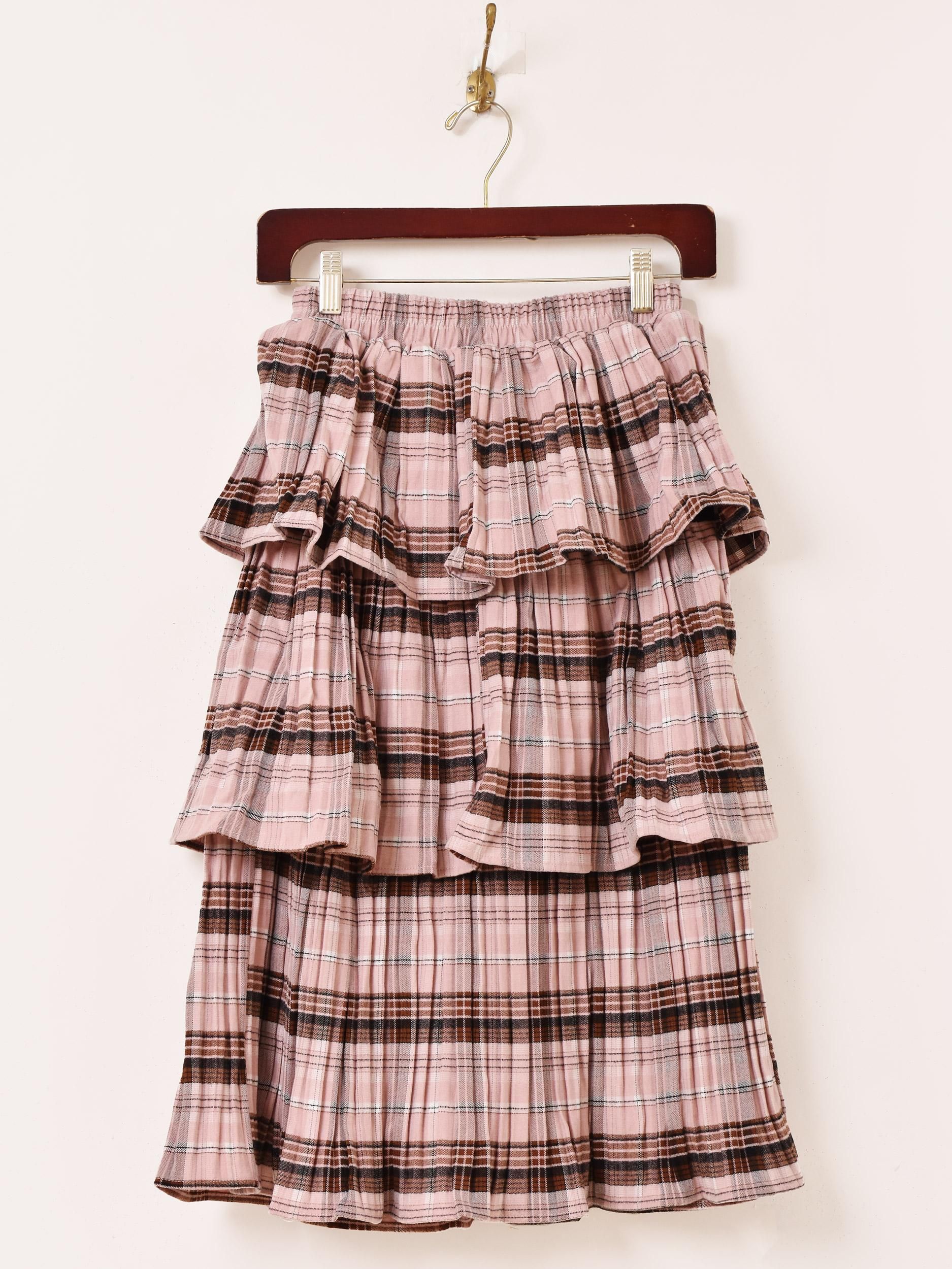 3色展開】「Meridian」チェック柄 ミディ ラッフルスカート ピンク