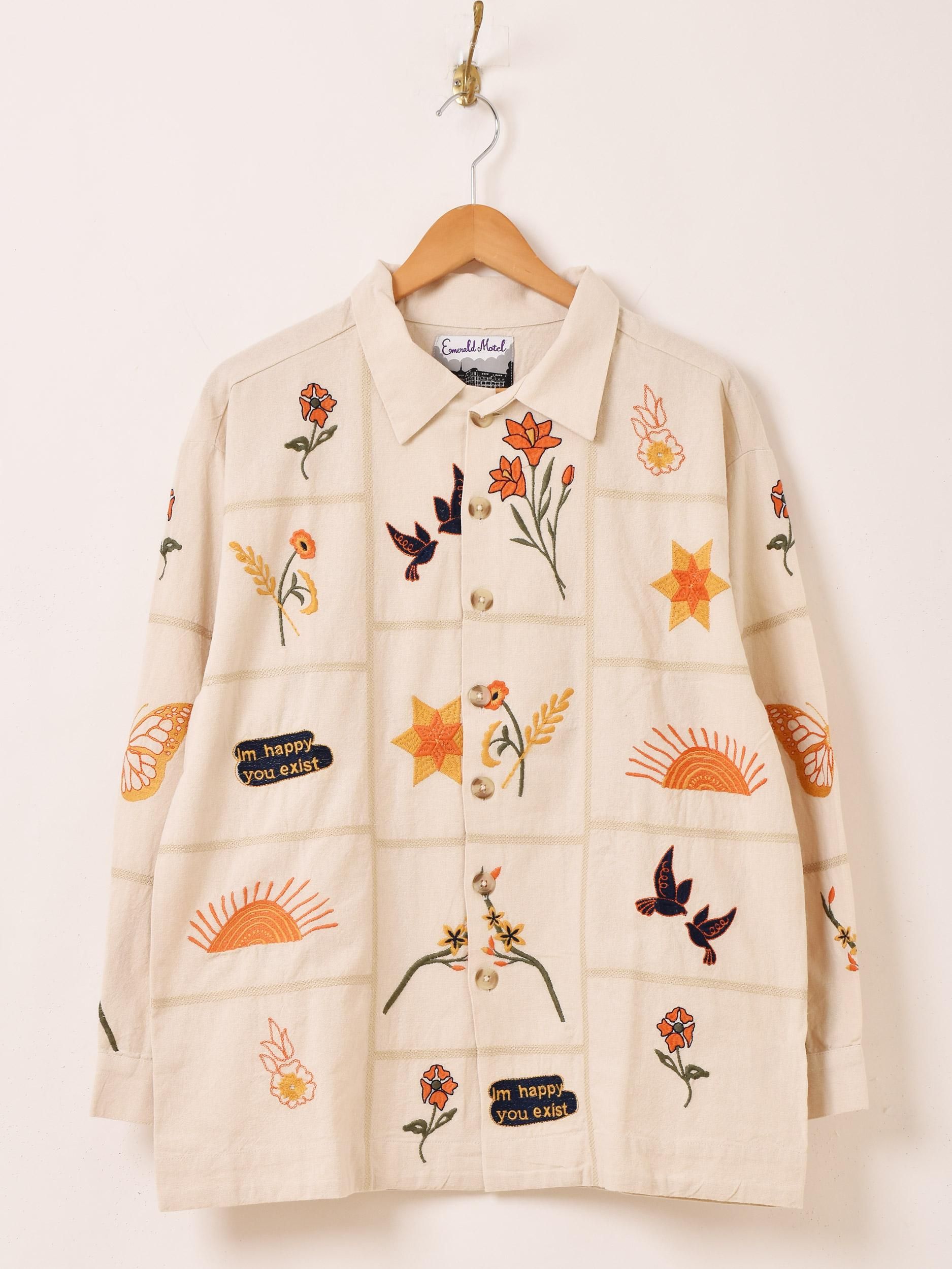 Emerald Motel」パッチワーク刺繍 長袖 シャツジャケット - 古着屋