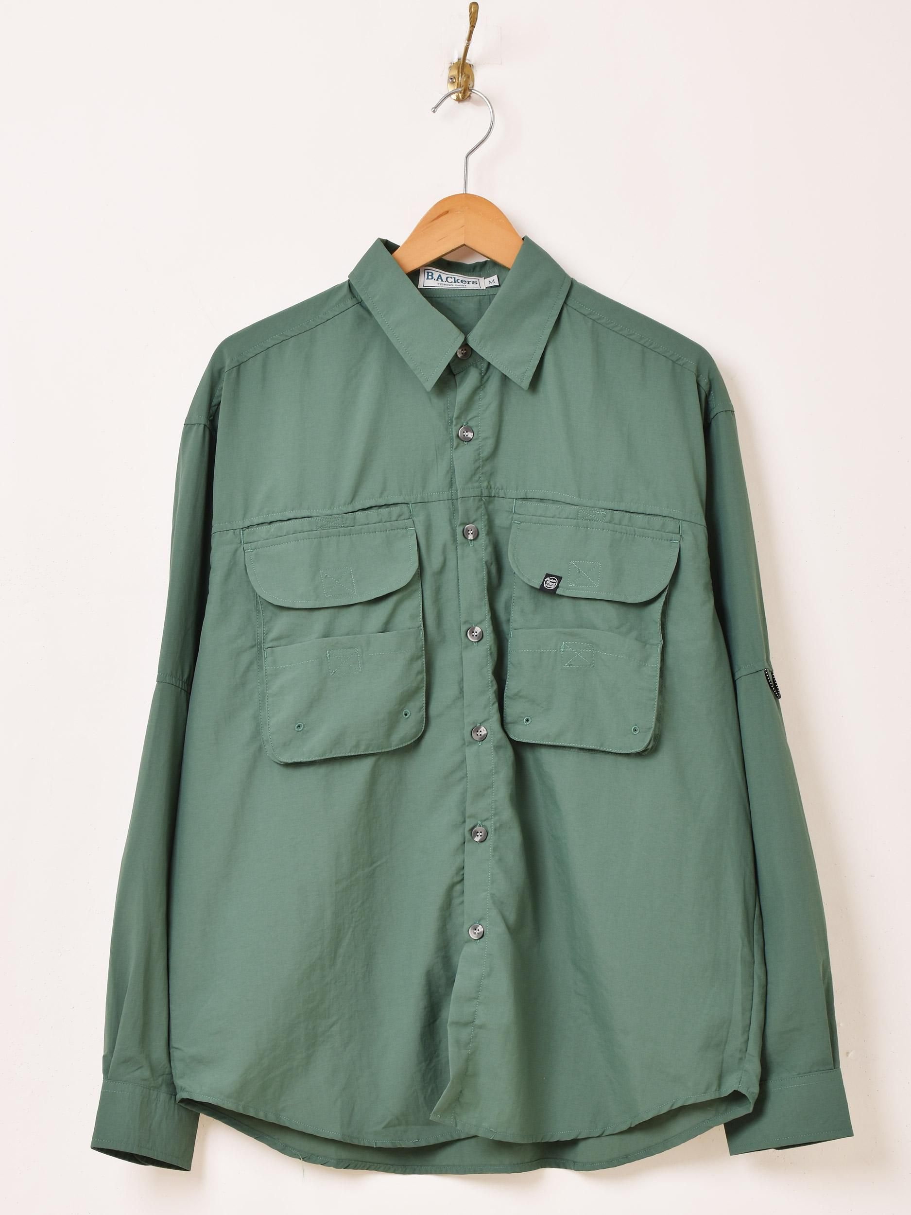 3色展開】「Backers」長袖 フィッシングシャツ グリーン - 古着屋