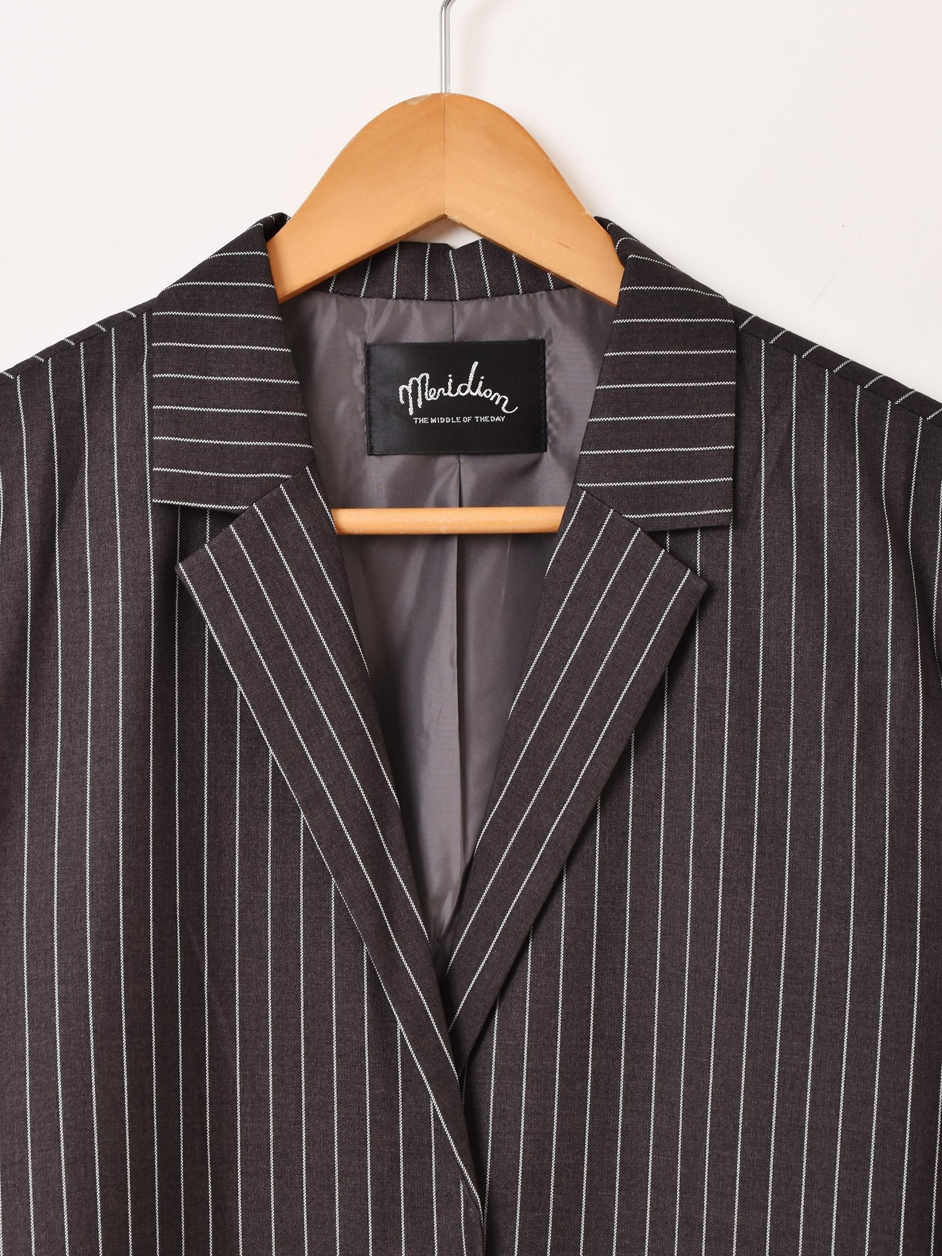 2色展開】「Meridian」ストライプ テーラードジャケット グレー - 古着