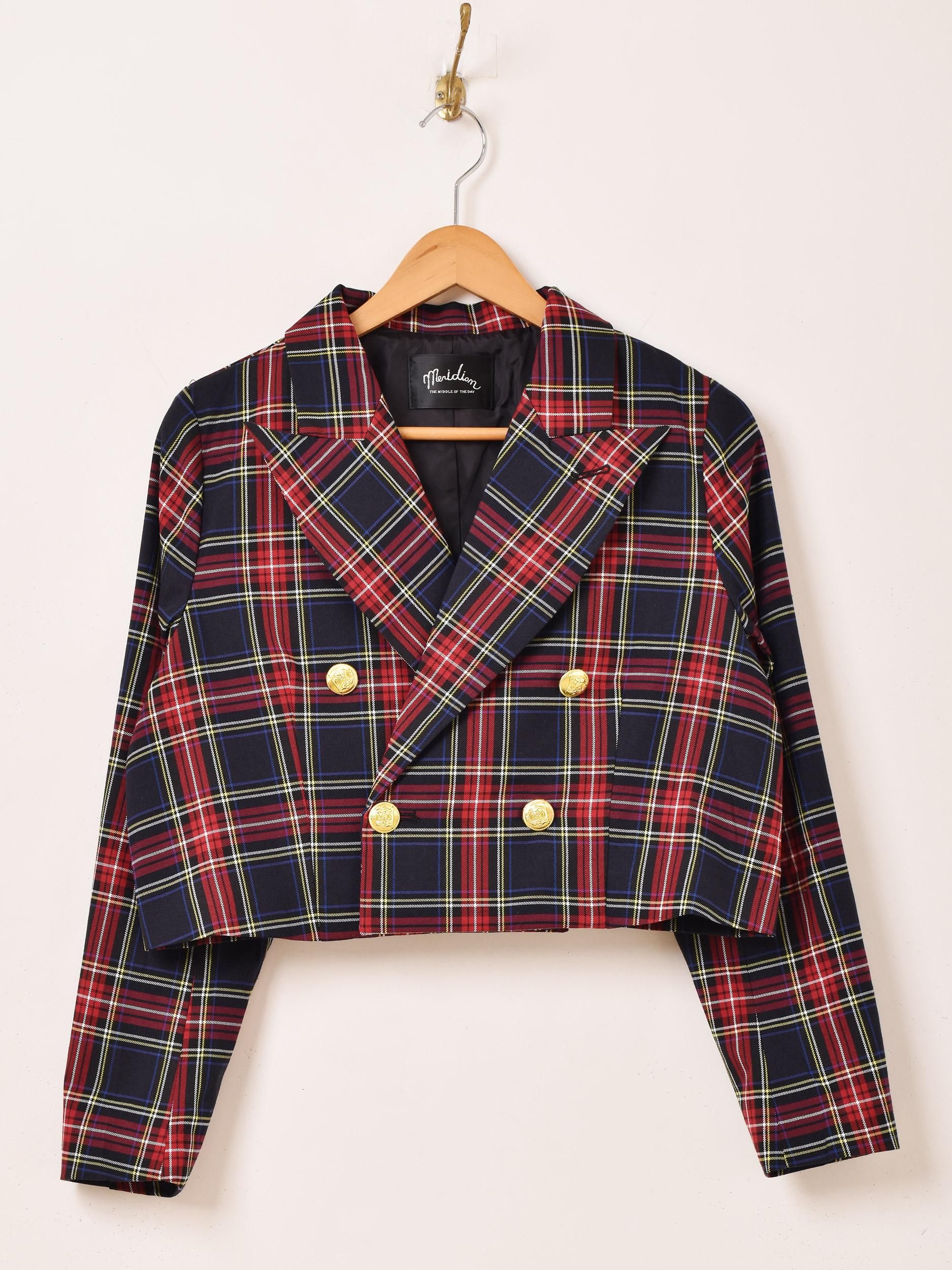 2色展開】「Meridian」チェック柄 ショート テーラードジャケット