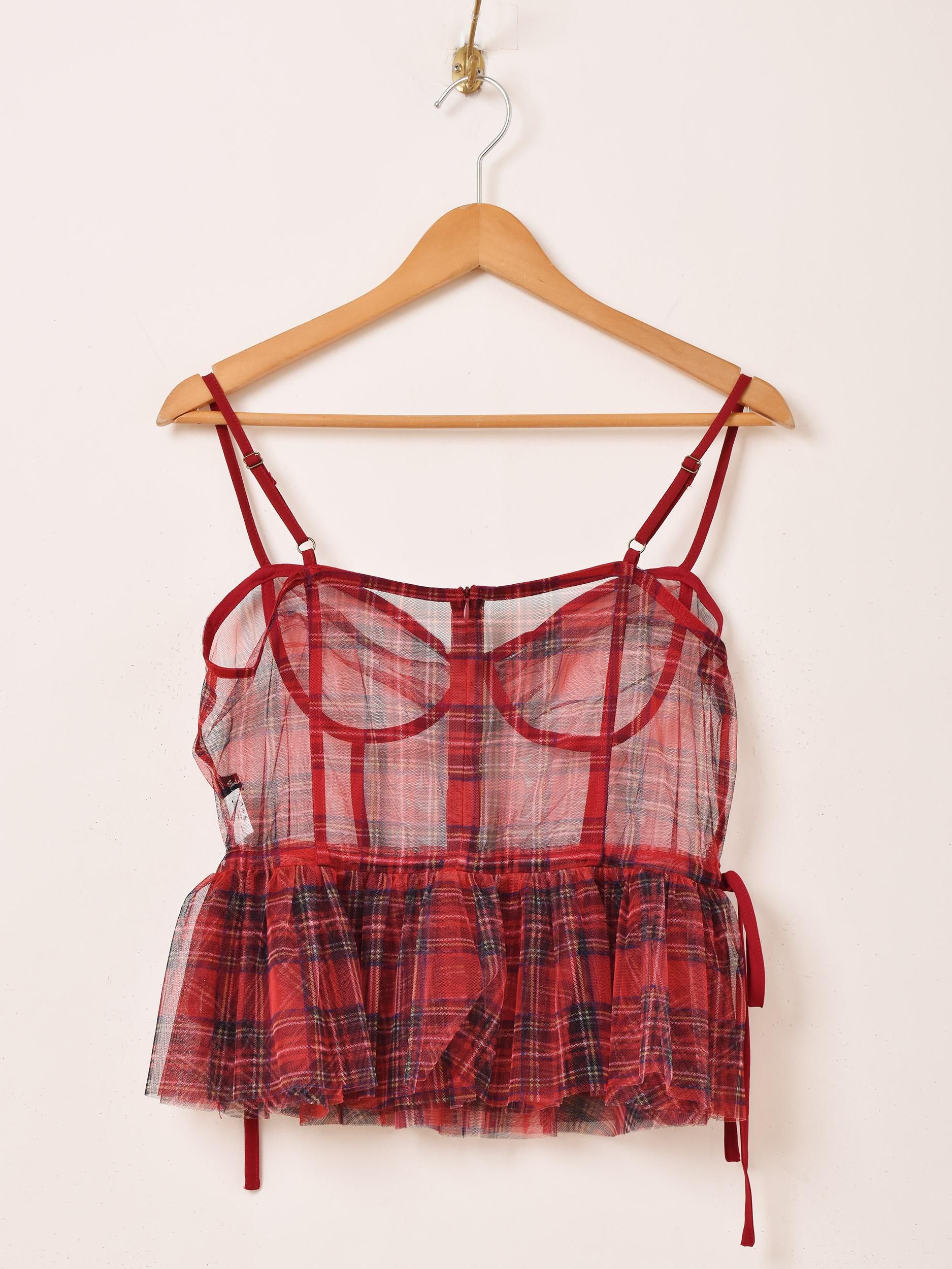 2色展開】「Meridian」チェック柄 チュール ペプラム ビスチェ レッド