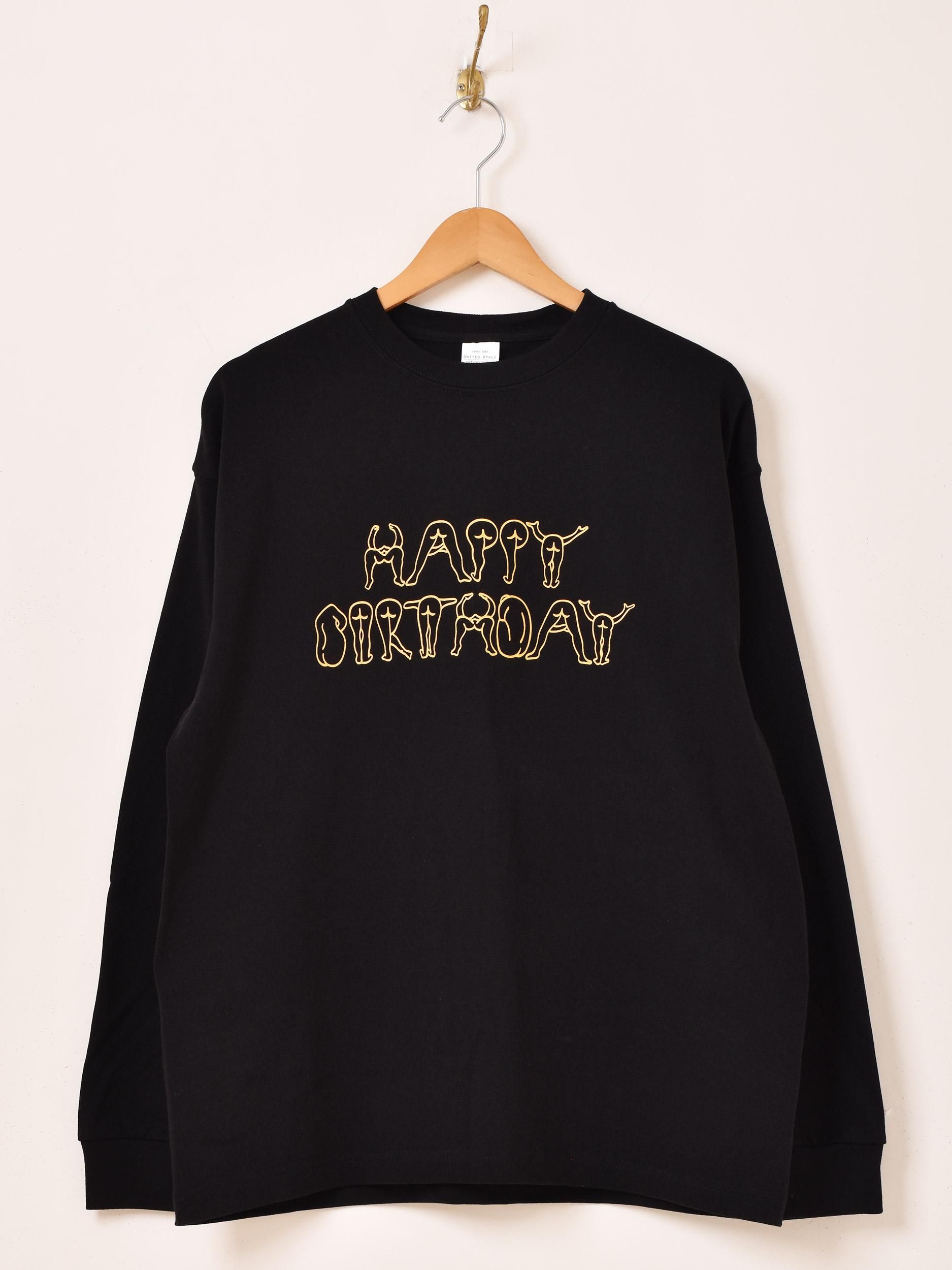 2色展開】プリント ロングスリーブTシャツ「HAPPY BIRTHDAY」 ブラック