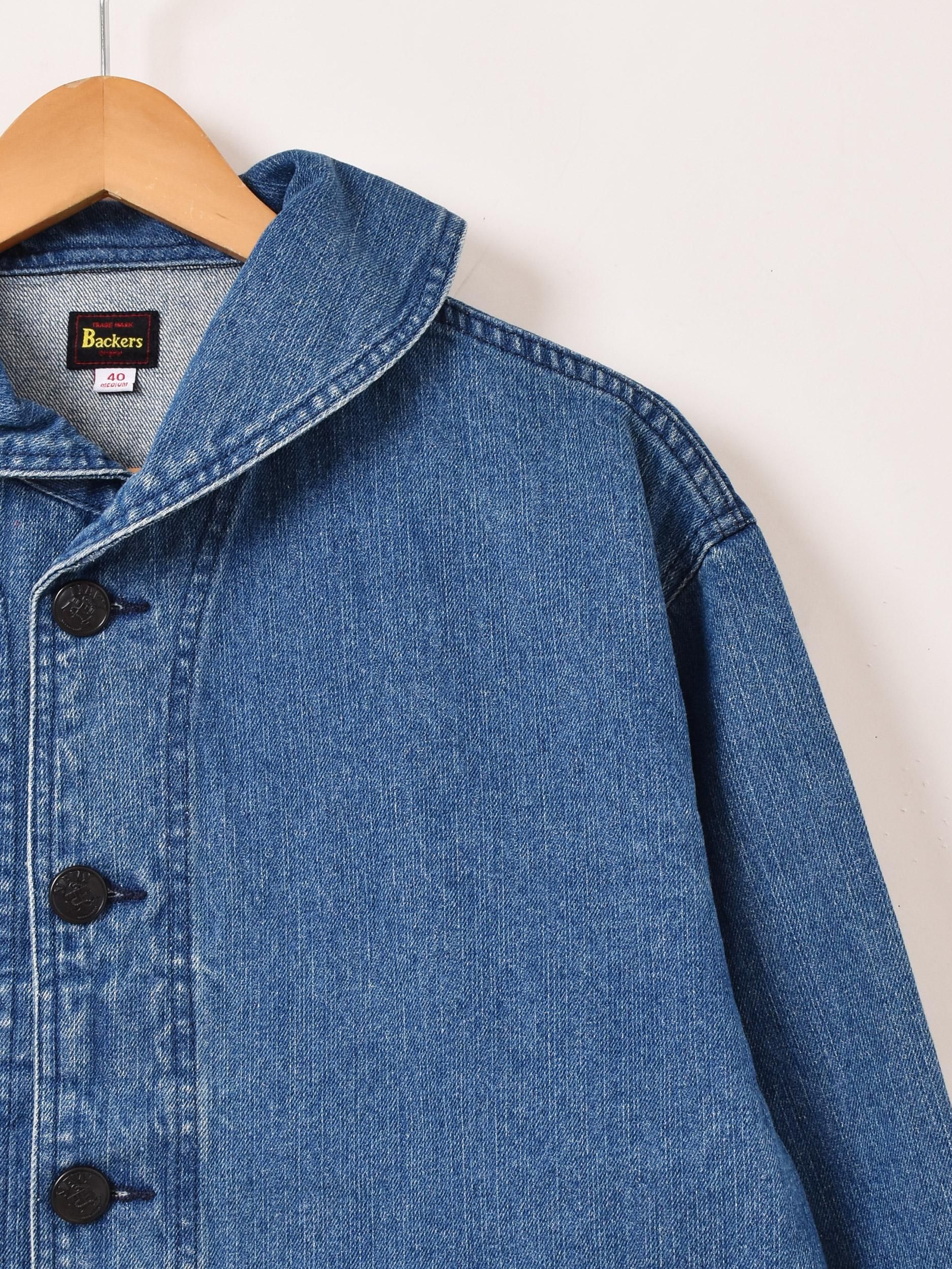 希少　BLUE BLUE ショールカラー　デニムカバーオール サイズ3 Backers」ショールカラー デニムカバーオール サックスブルー - 古着屋