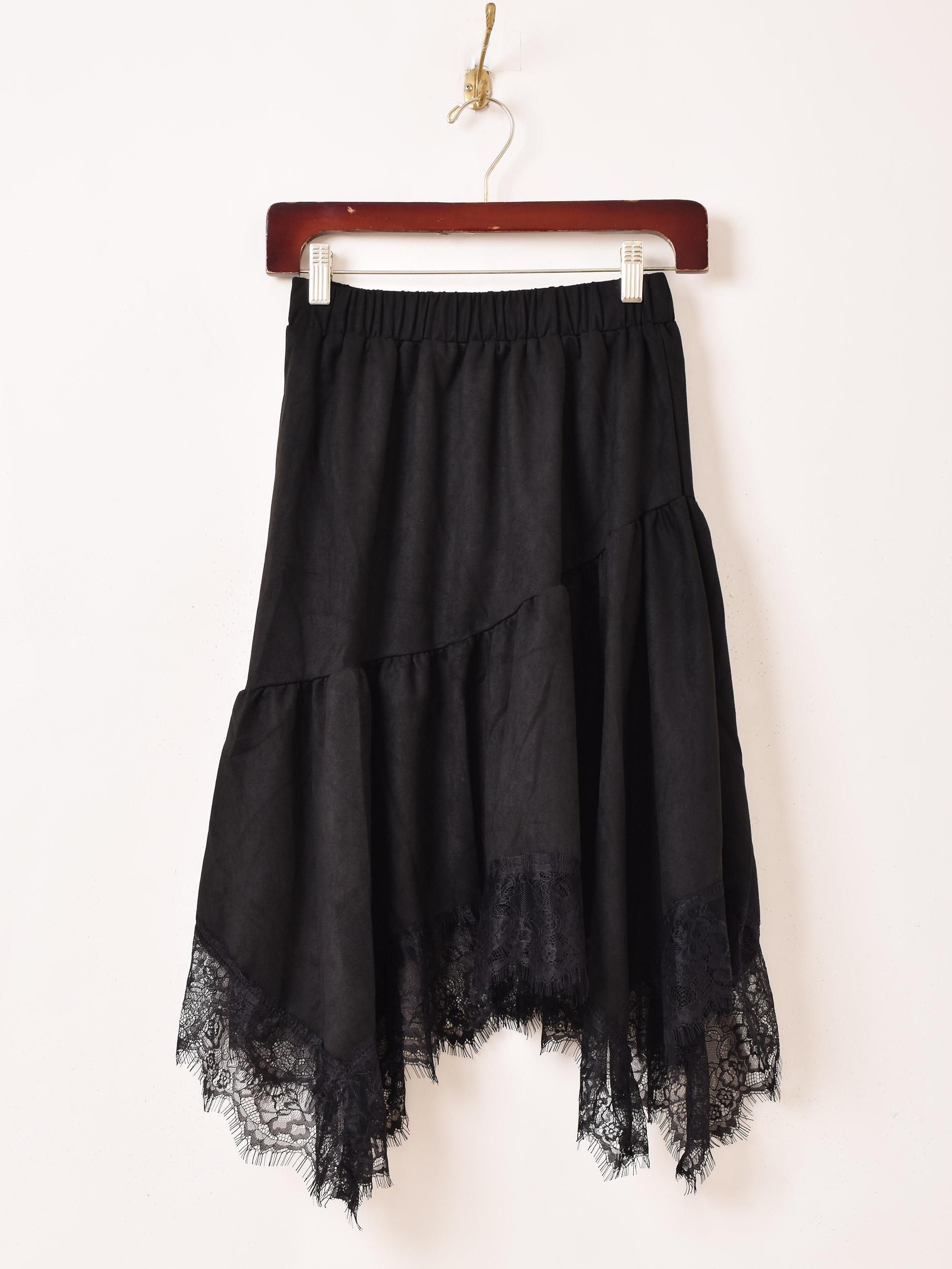 2色展開】「Meridian」レースヘム アシンメトリー スカート ブラック