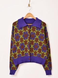 古着　カーディガン　総柄　ニット　パープル　花柄　archive 古着 カーディガン 総柄 ニット パープル 花柄 archive 4色展開