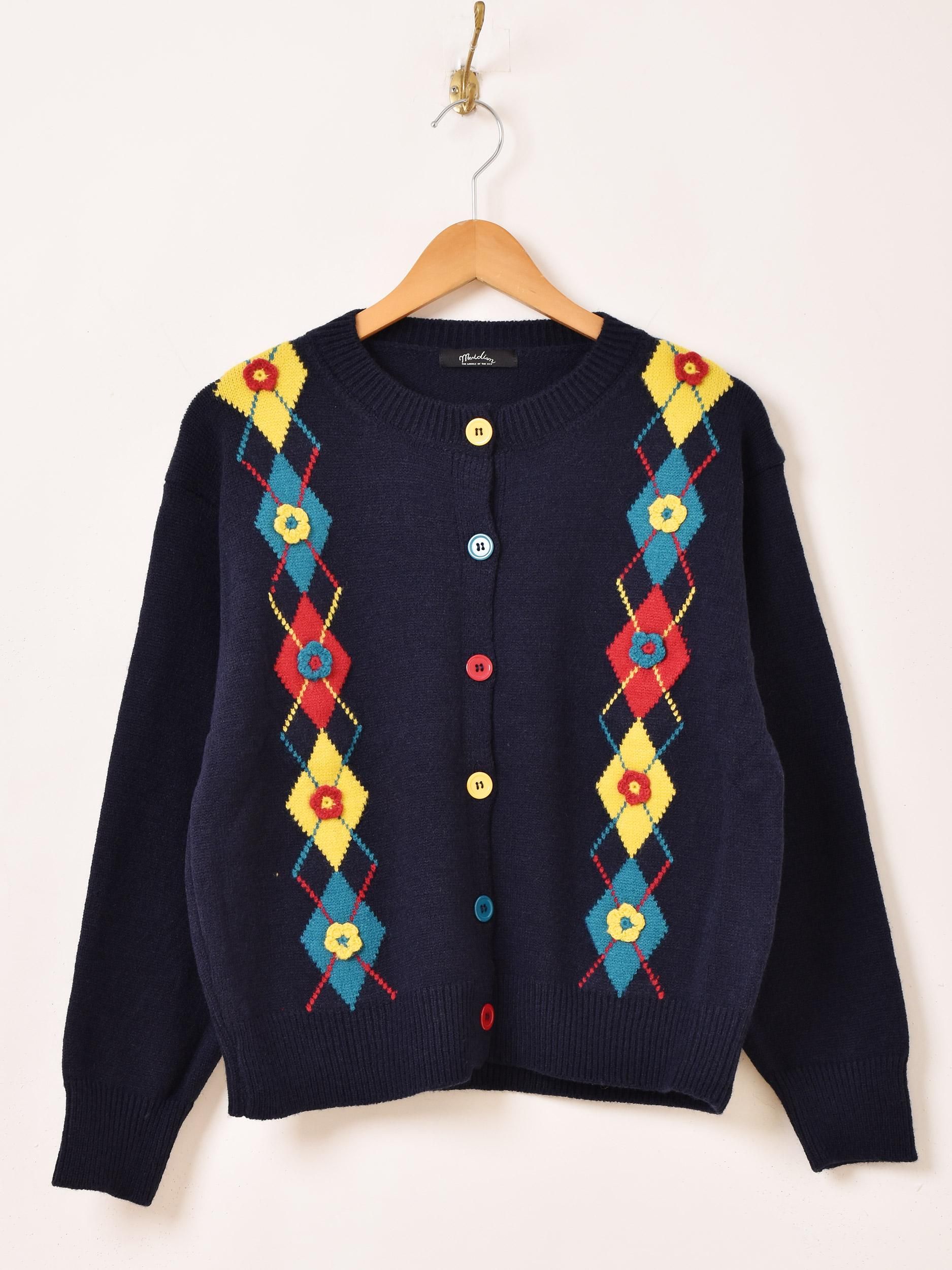 Meridian」アーガイル フラワー カーディガン - 古着屋