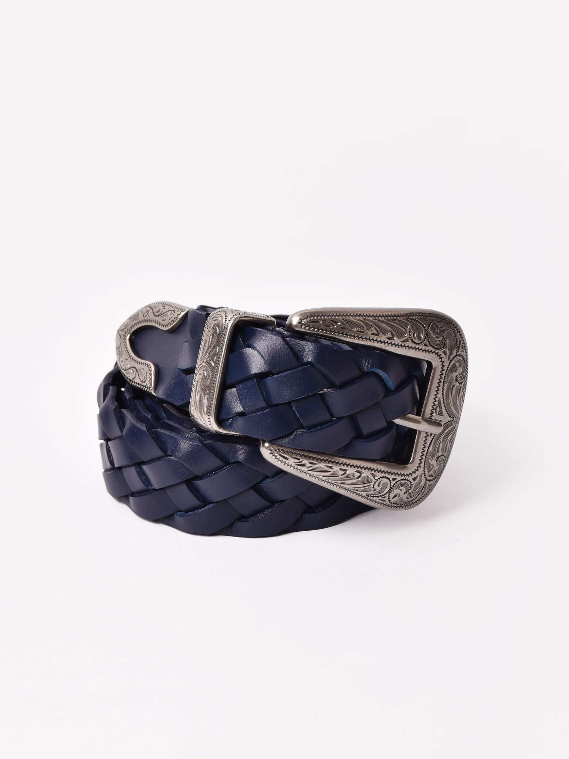 4色展開】レザー メッシュ ウエスタンベルト ネイビー - 古着屋