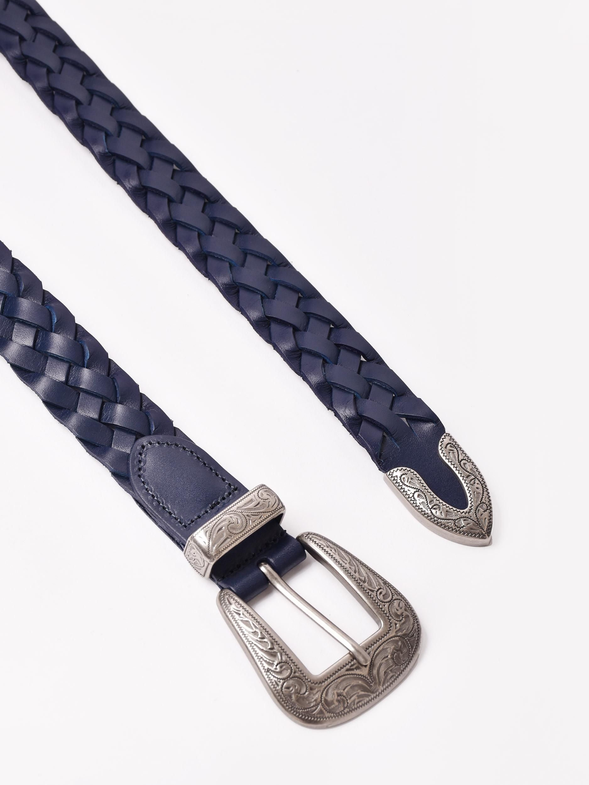 4色展開】レザー メッシュ ウエスタンベルト ネイビー - 古着屋