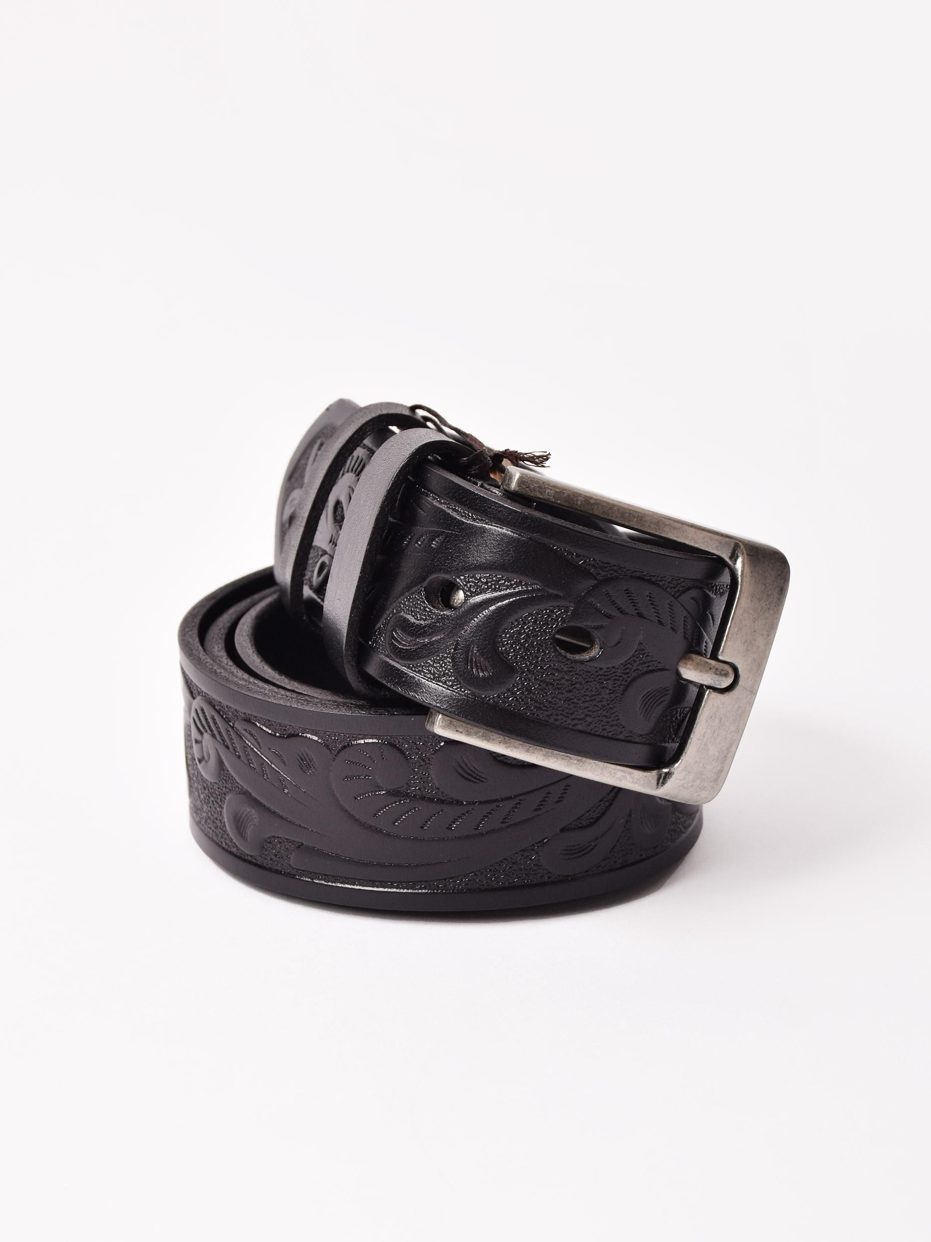 2色展開】型押し レザーベルト ブラック - 古着屋グレープフルーツ