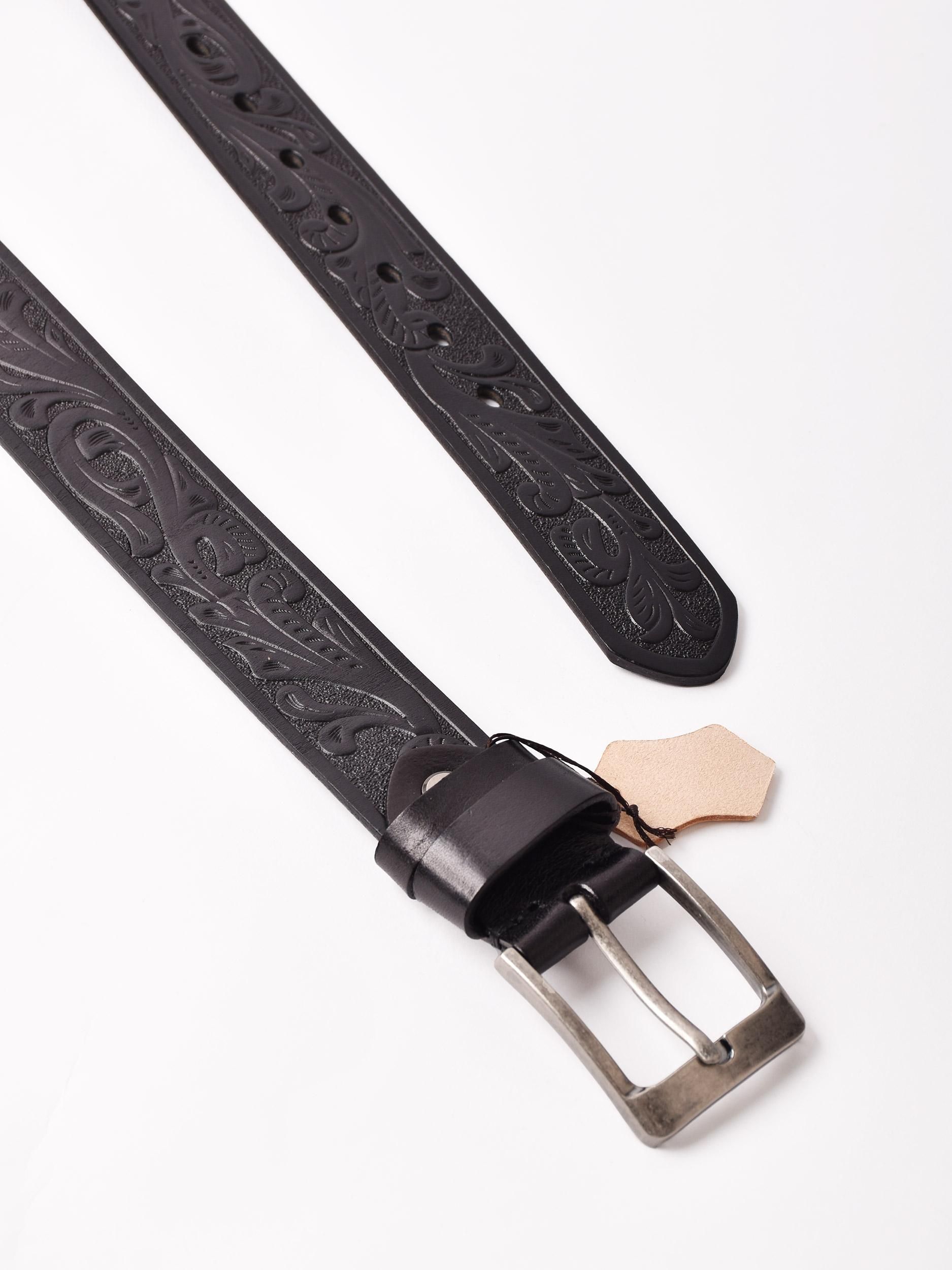 2色展開】型押し レザーベルト ブラック - 古着屋グレープフルーツ