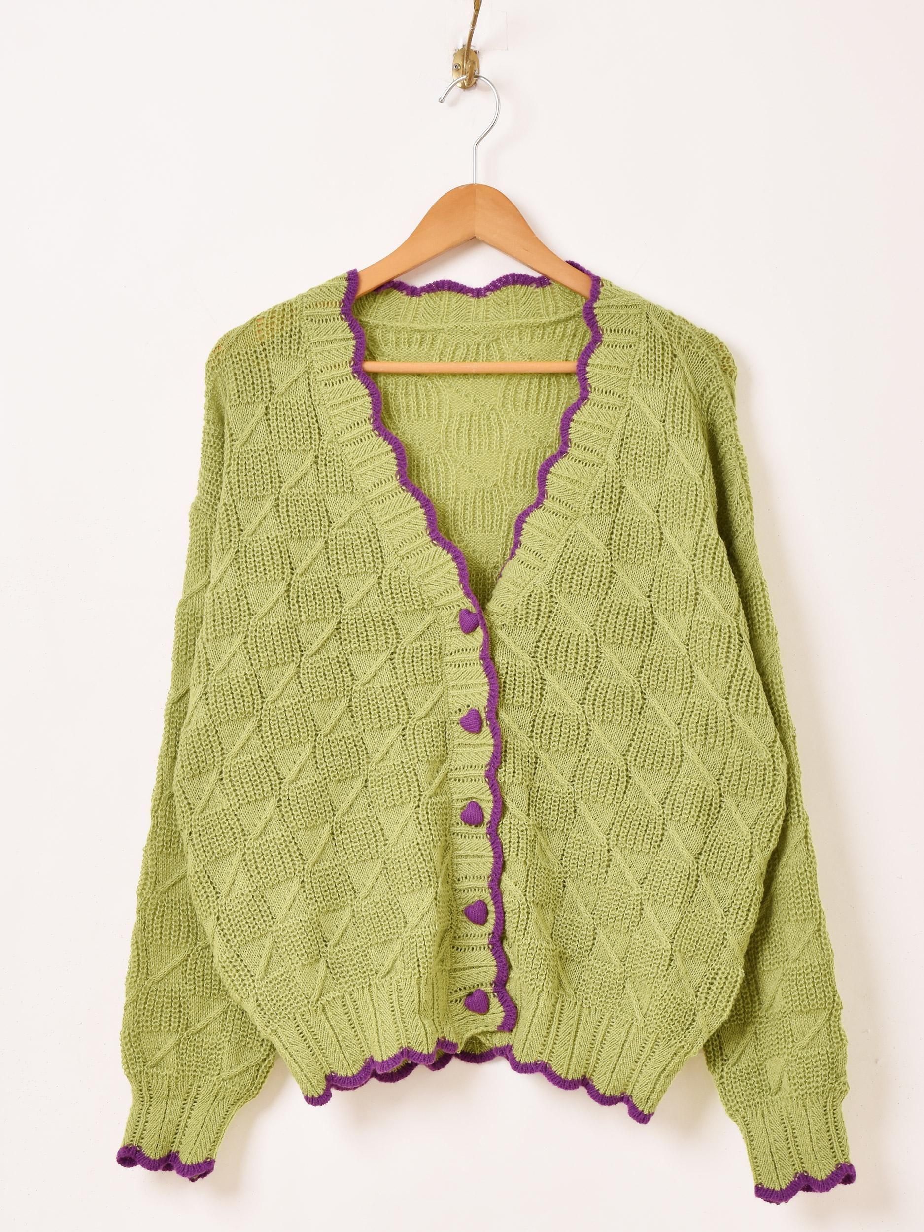 2色展開】「Meridian」ハートボタン カーディガン グリーン - 古着屋