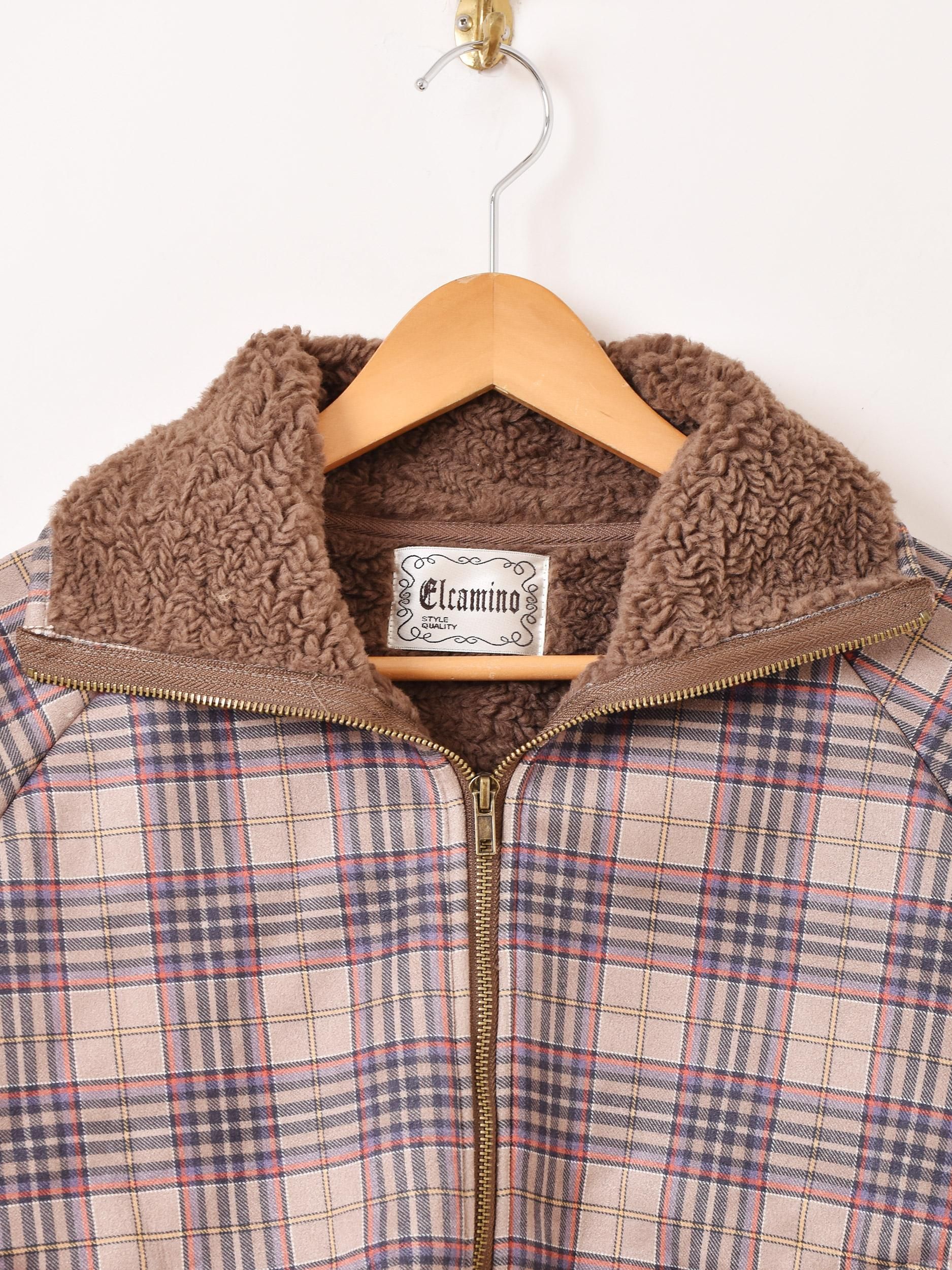 60-70s ランチコート ボア 古着 チェック くるみボタン アメカジ 60-70s ランチコート ボア 古着 チェック くるみボタン アメカジ