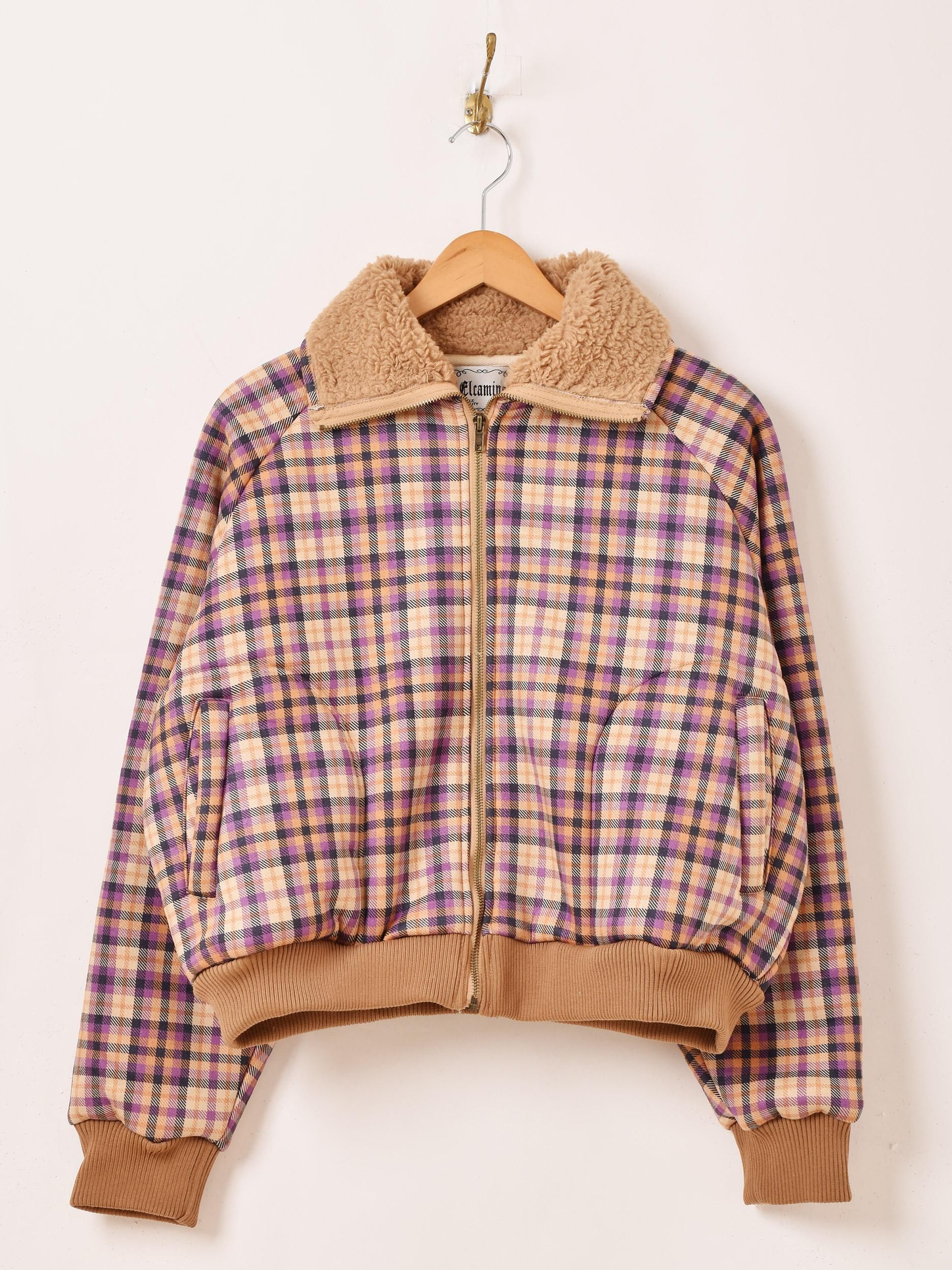 60-70s ランチコート ボア 古着 チェック くるみボタン アメカジ 60-70s ランチコート ボア 古着 チェック くるみボタン アメカジ