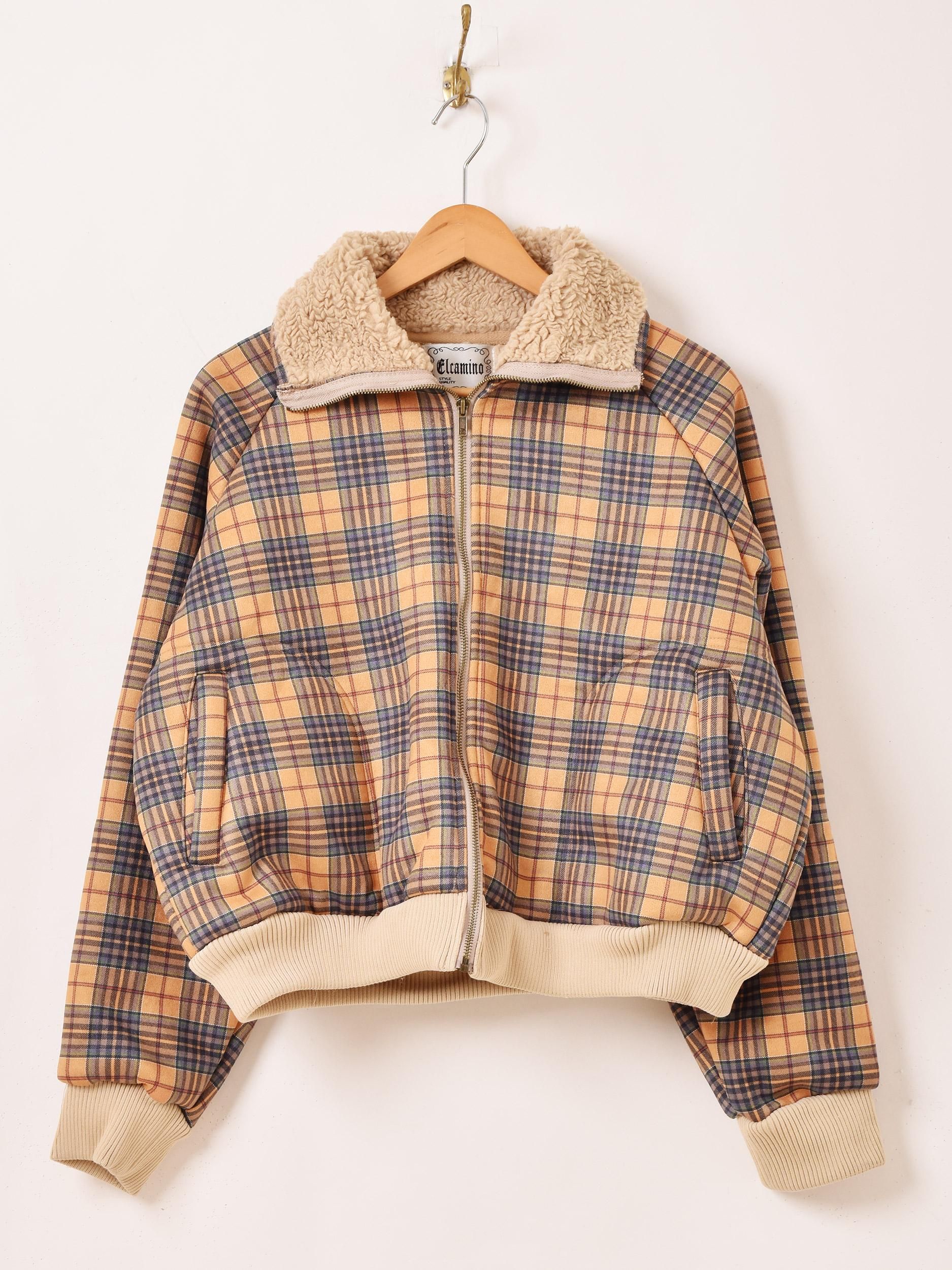 3色展開】「Elcamino」チェック柄 ボア ブルゾン イエロー
