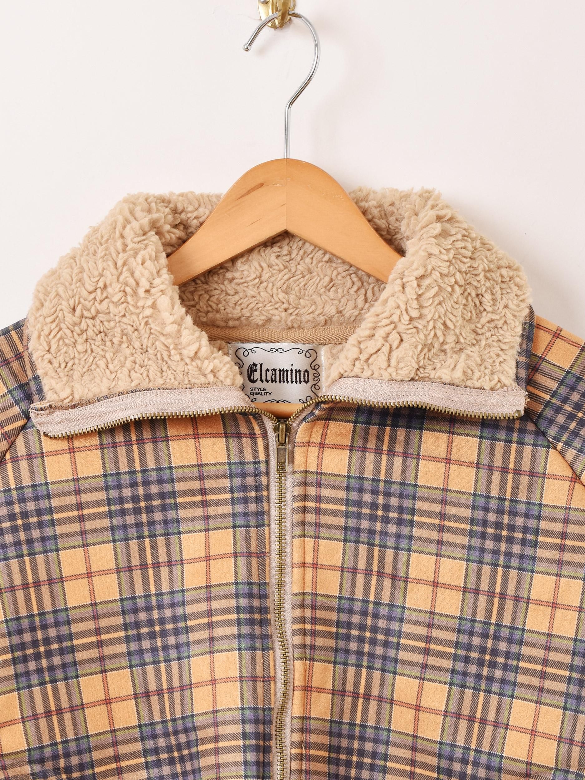 60-70s ランチコート ボア 古着 チェック くるみボタン アメカジ 60-70s ランチコート ボア 古着 チェック くるみボタン アメカジ