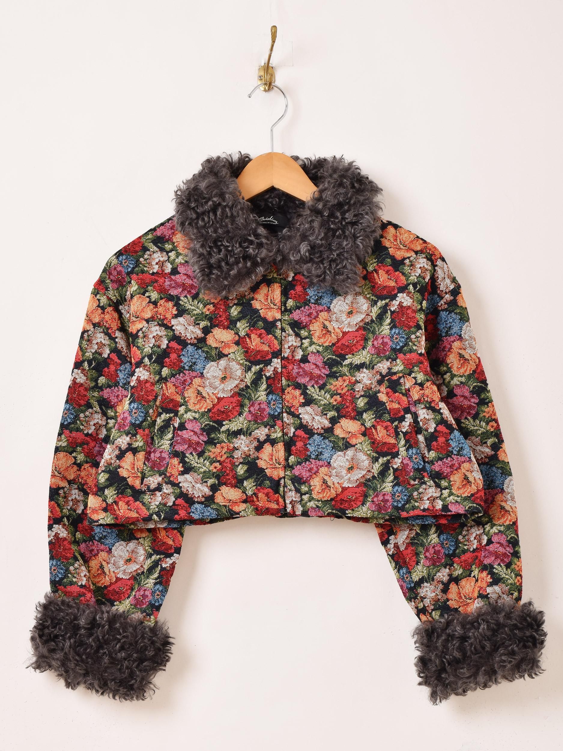 2色展開】「Meridian」花柄 ゴブラン織り ファー ブルゾン