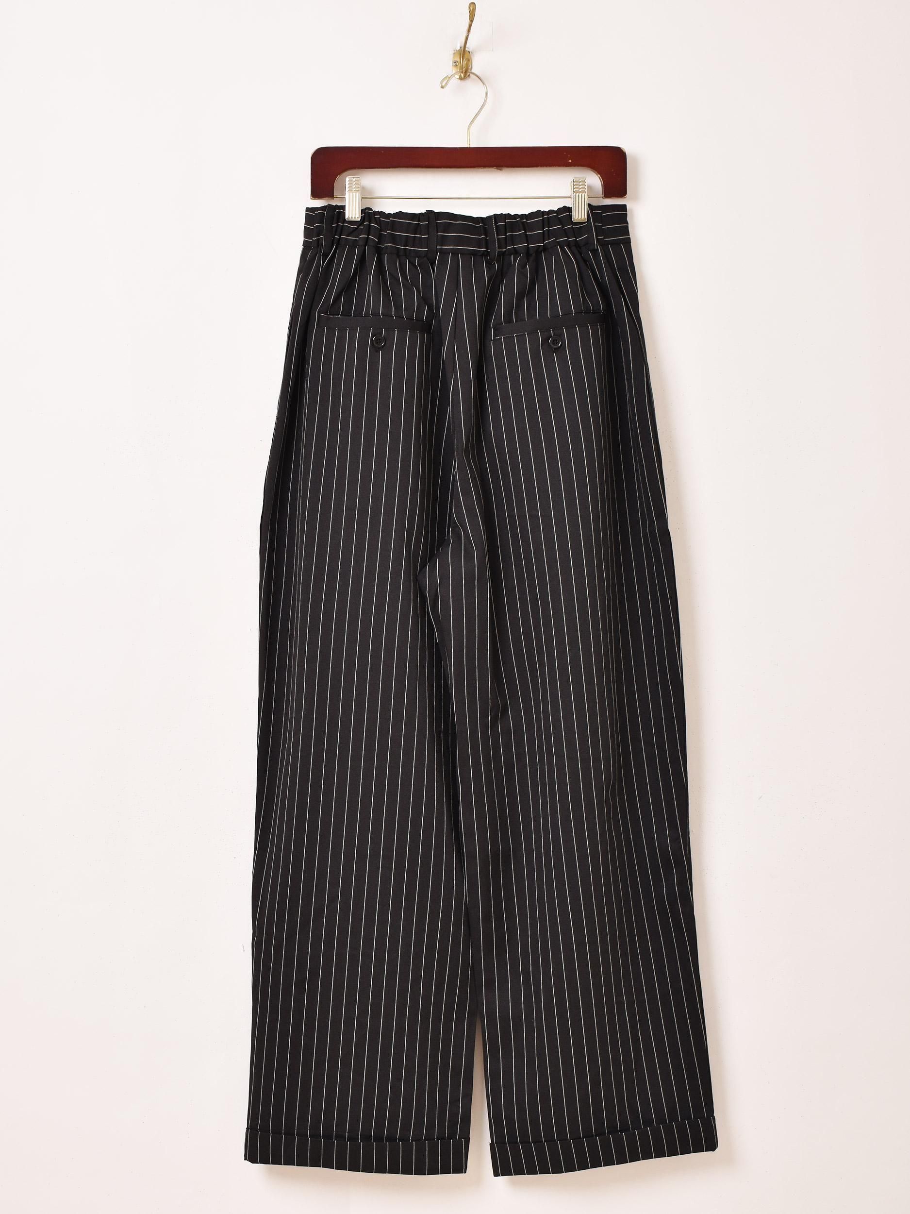 BlessU ストライプ ワイドパンツ ブラック BlessU 黒白ストライプ ワイドパンツ - メルカリ