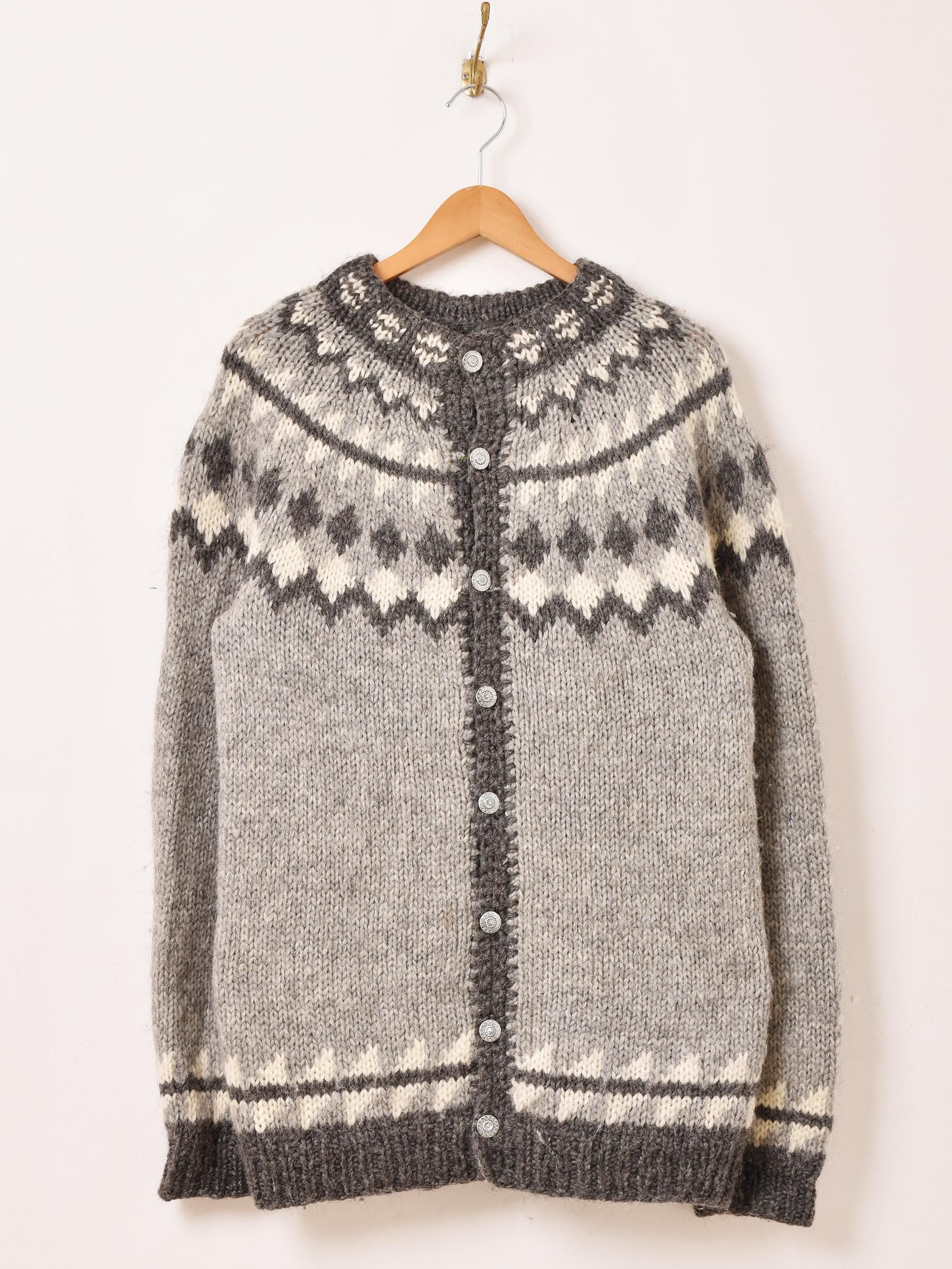 アイスランド製ハンドニットノルディックカーディガン美品ICELANDセーターL アイスランド製 ハンドニット ノルディックカーディガン - 古着屋