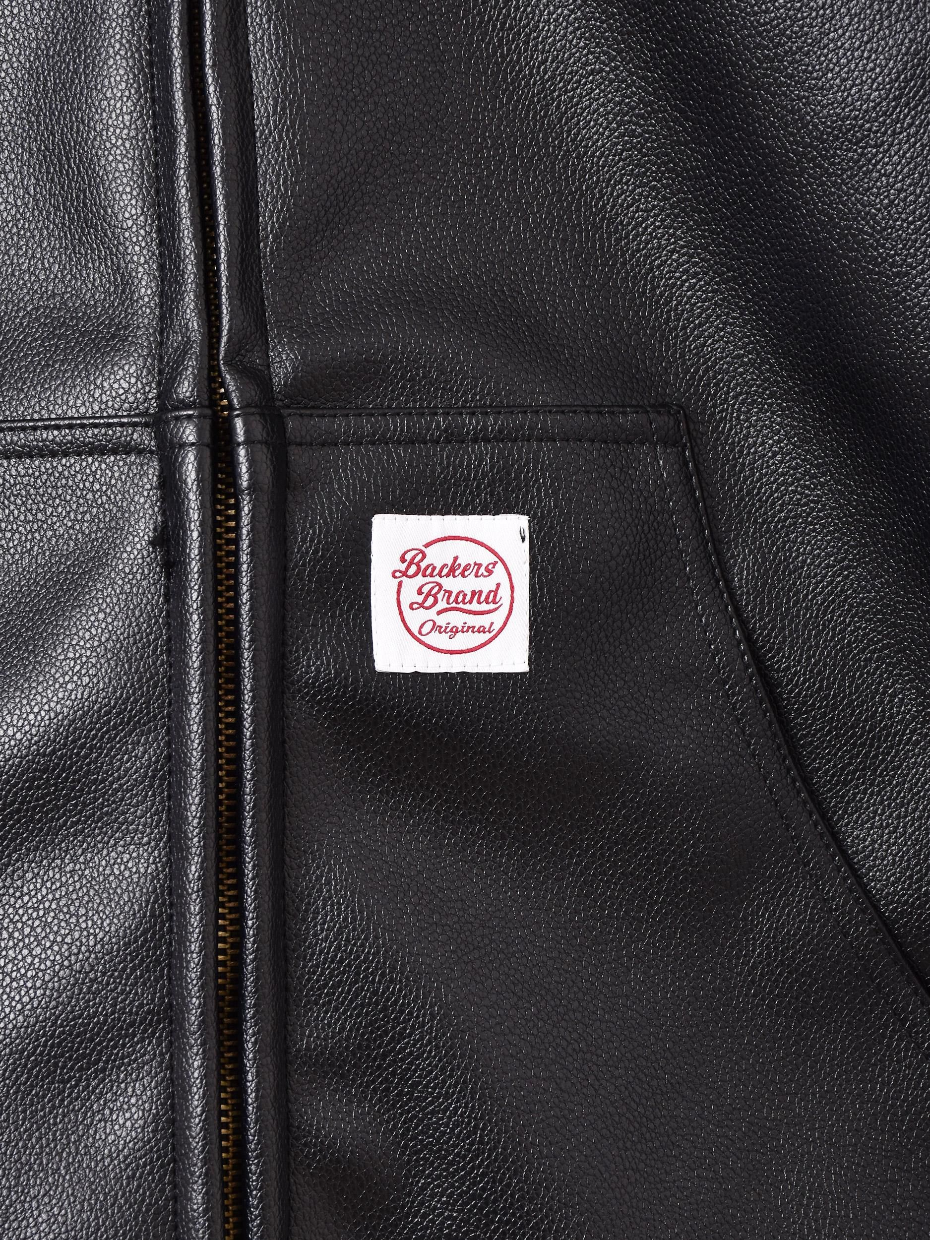 3色展開】「Backers」フェイクレザー ジップアップ パーカー ブラック