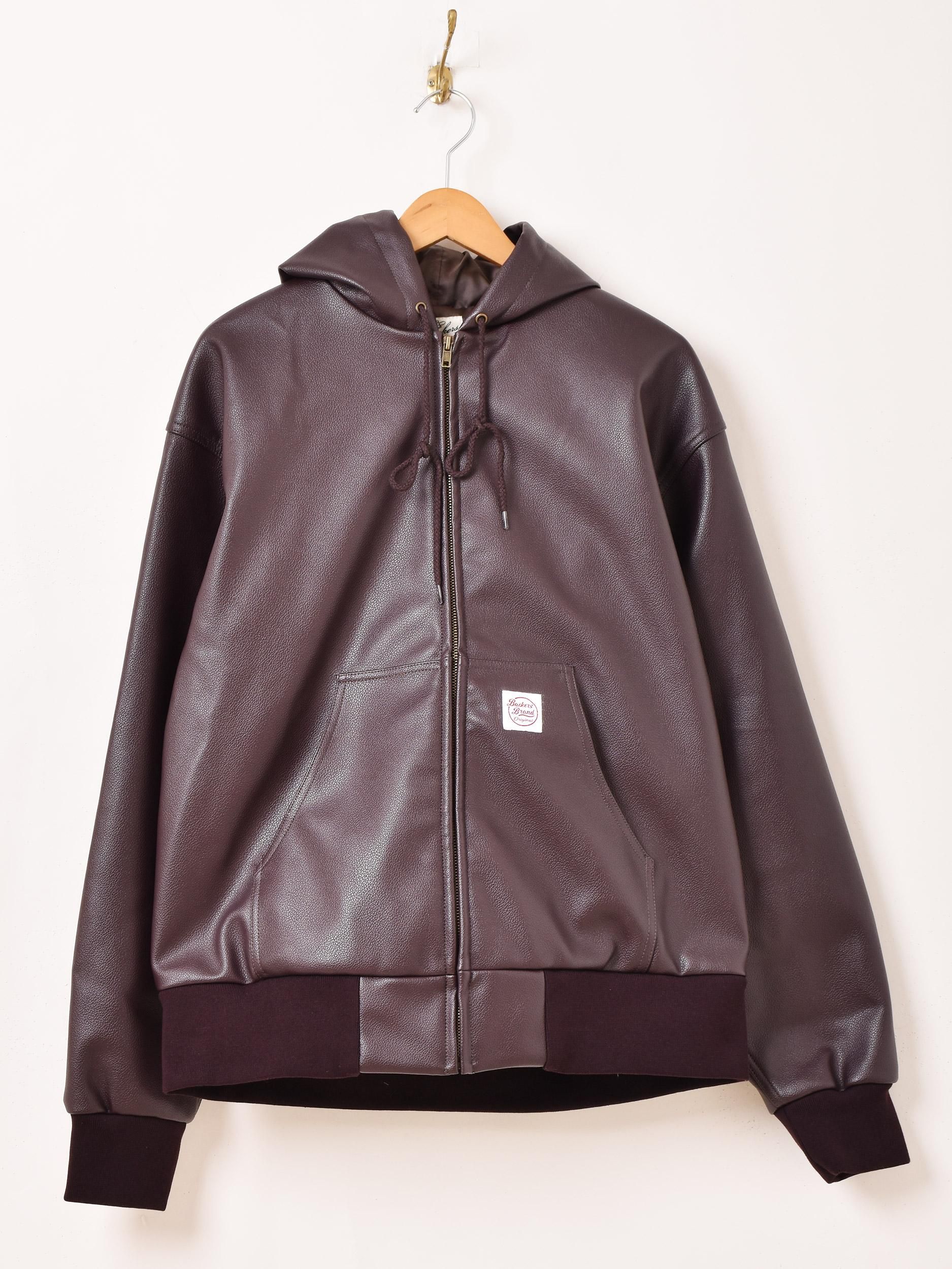 3色展開】「Backers」フェイクレザー ジップアップ パーカー ブラック