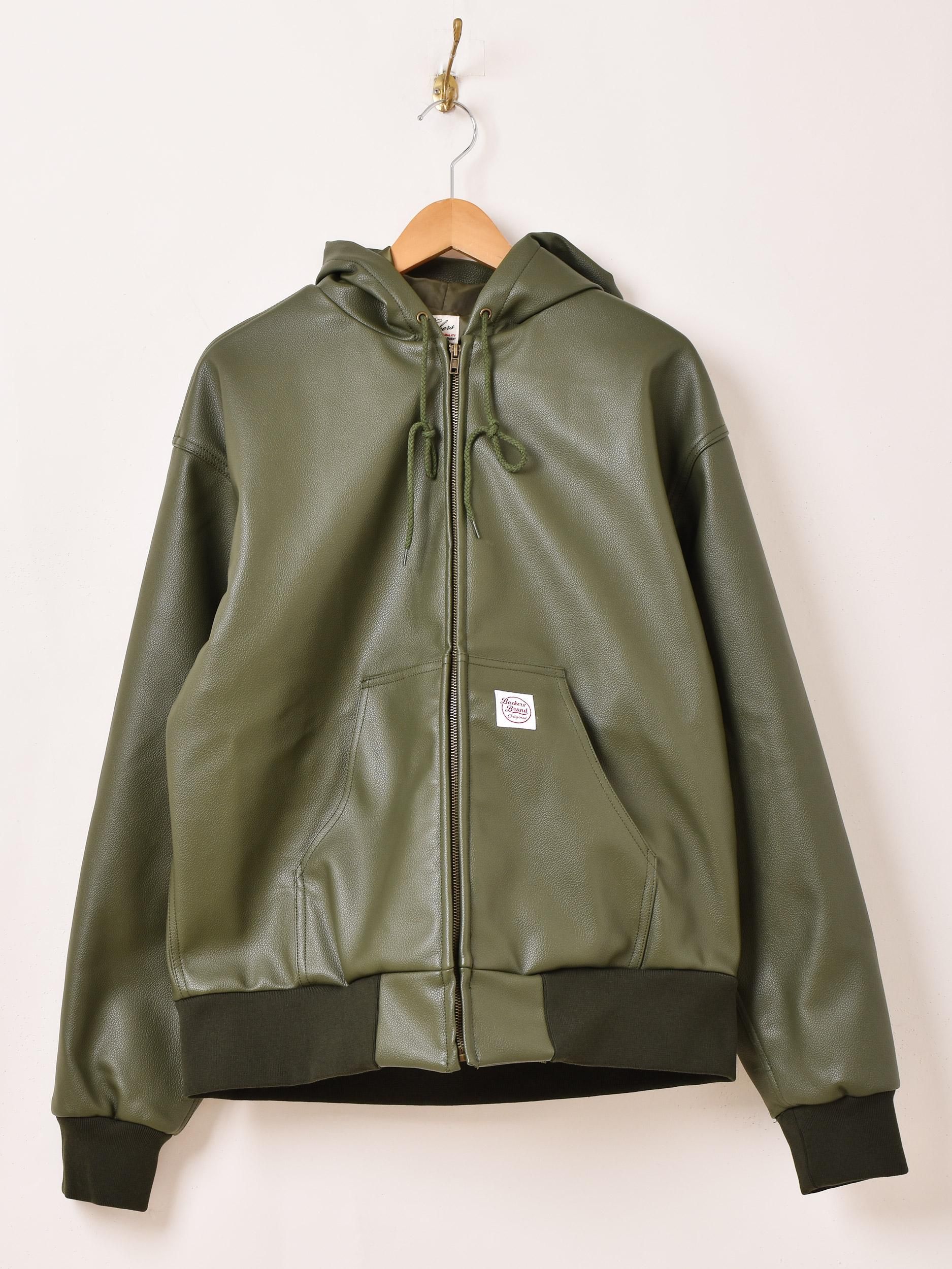 3色展開】「Backers」フェイクレザー ジップアップ パーカー ブラック