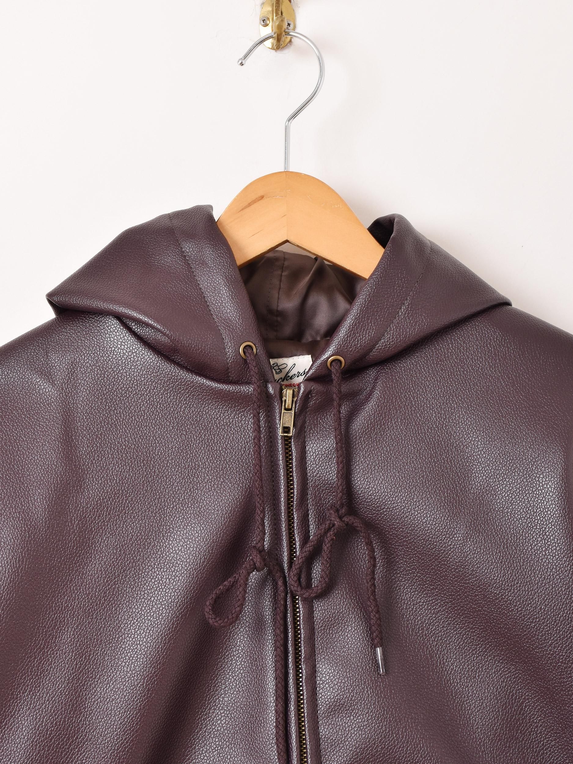 3色展開】「Backers」フェイクレザー ジップアップ パーカー ブラウン