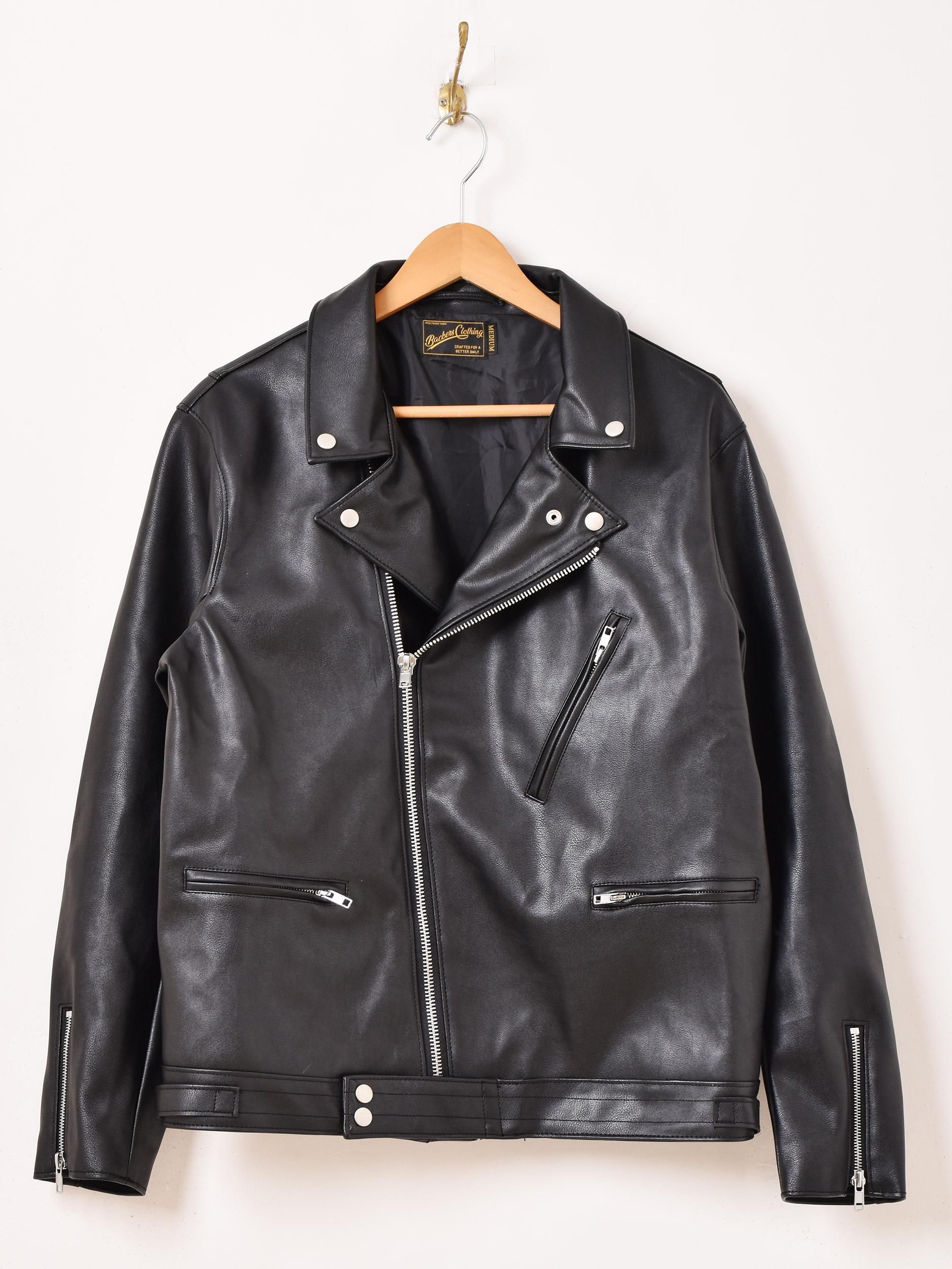 Backers」フェイクレザー ライダースジャケット ブラック - 古着屋